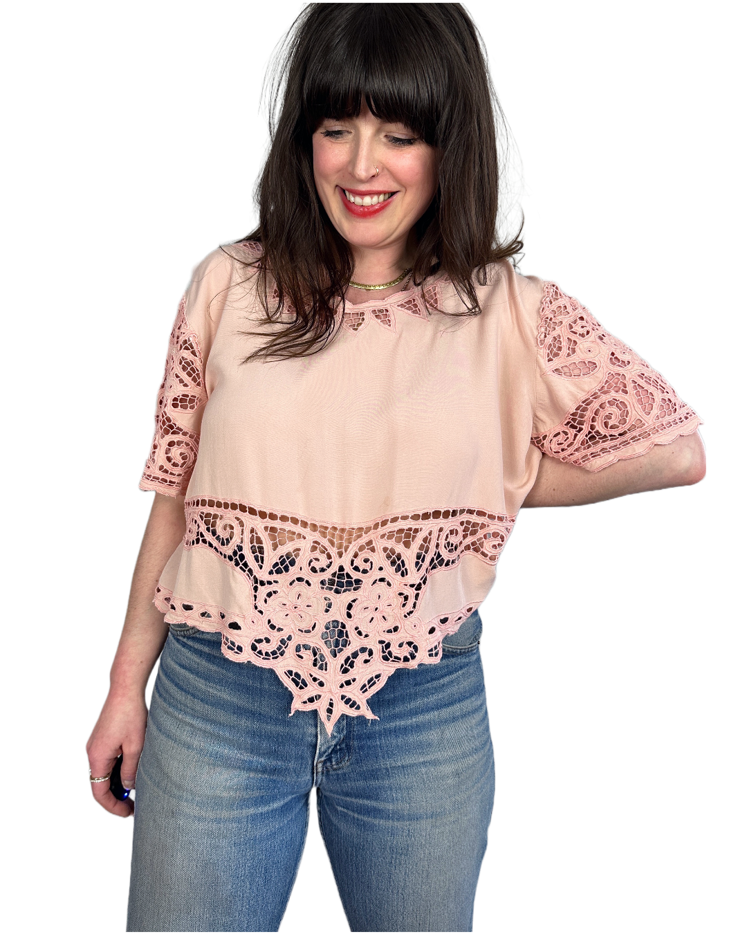1980s Pink Cutout Blouse