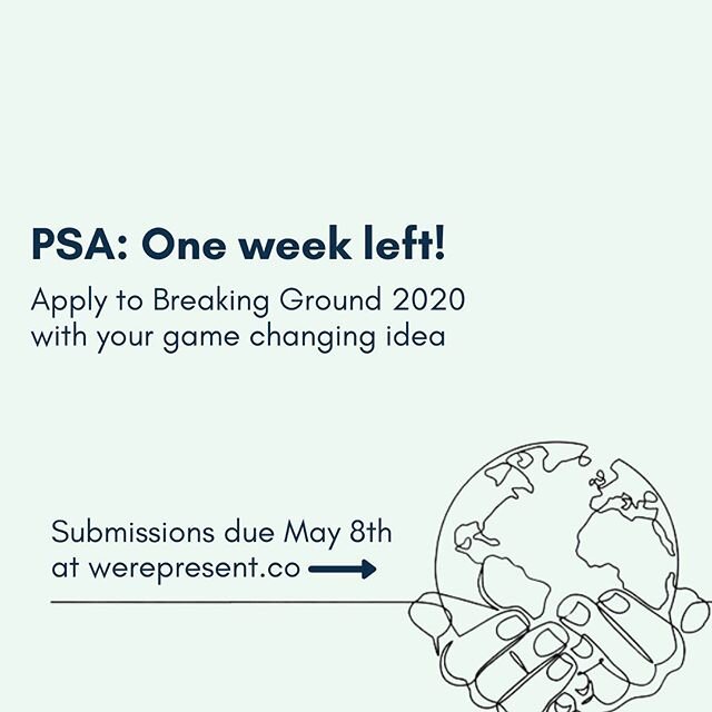 Happy Friday! We are one week away from closing our remote-based challenge, Breaking Ground 2020. The Top 8 winning ideas will be rewarded with $500 cash prize per team, and the competition is open to students in Gr, 10-12 ACROSS CANADA! Grab a buddy