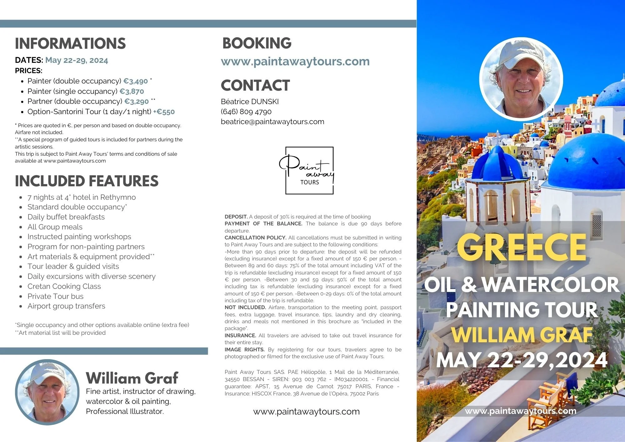 Oil & Watercolor Painting retreat with Artist William Graf in Greece Crete & Santorini islands