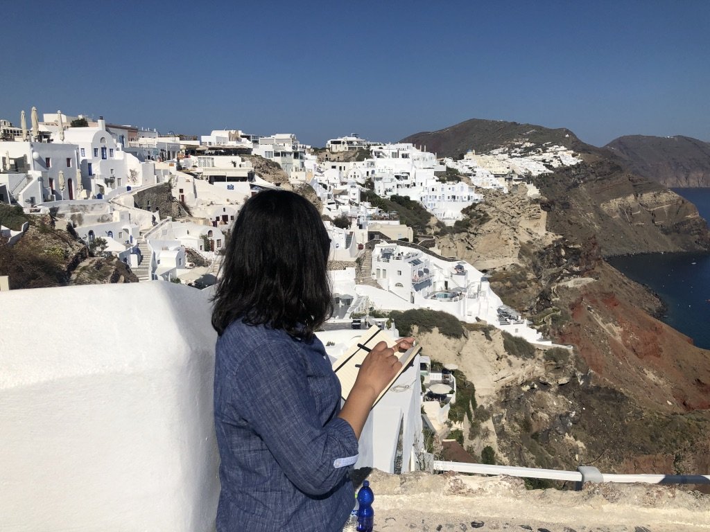 Sketching the white cliffs in Greece