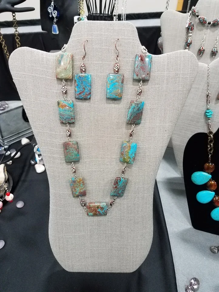 Green, blue and brown Jasper set