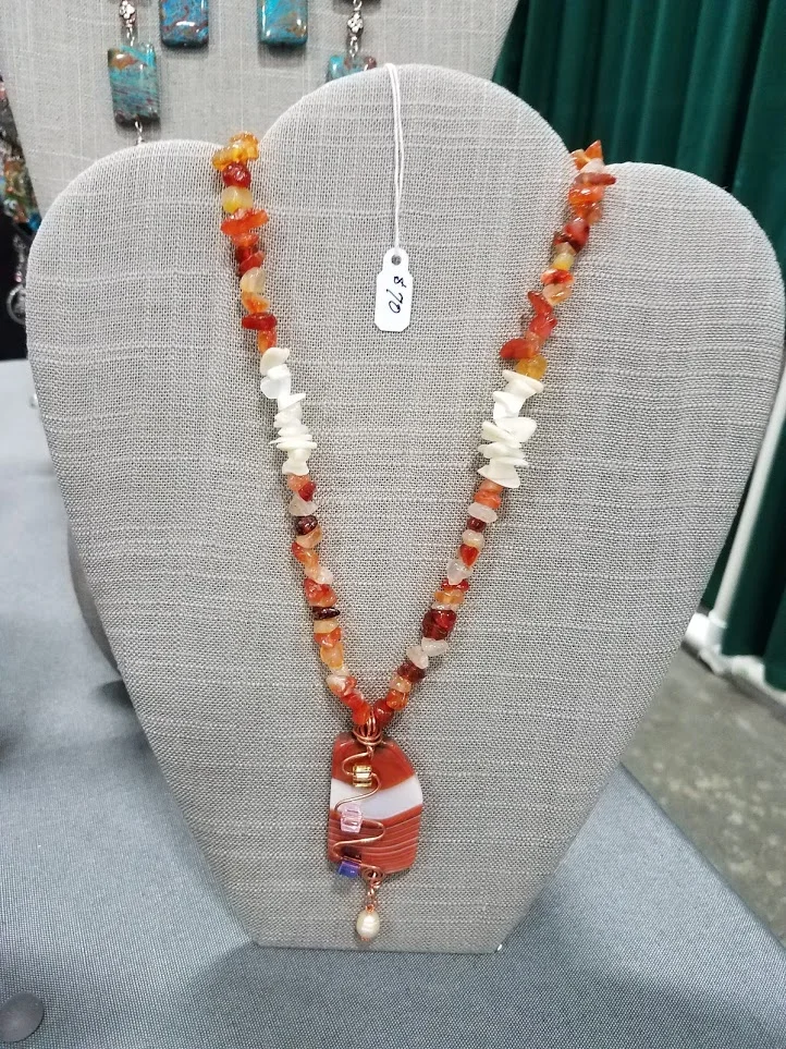 Orange and white banded agate drop necklace
