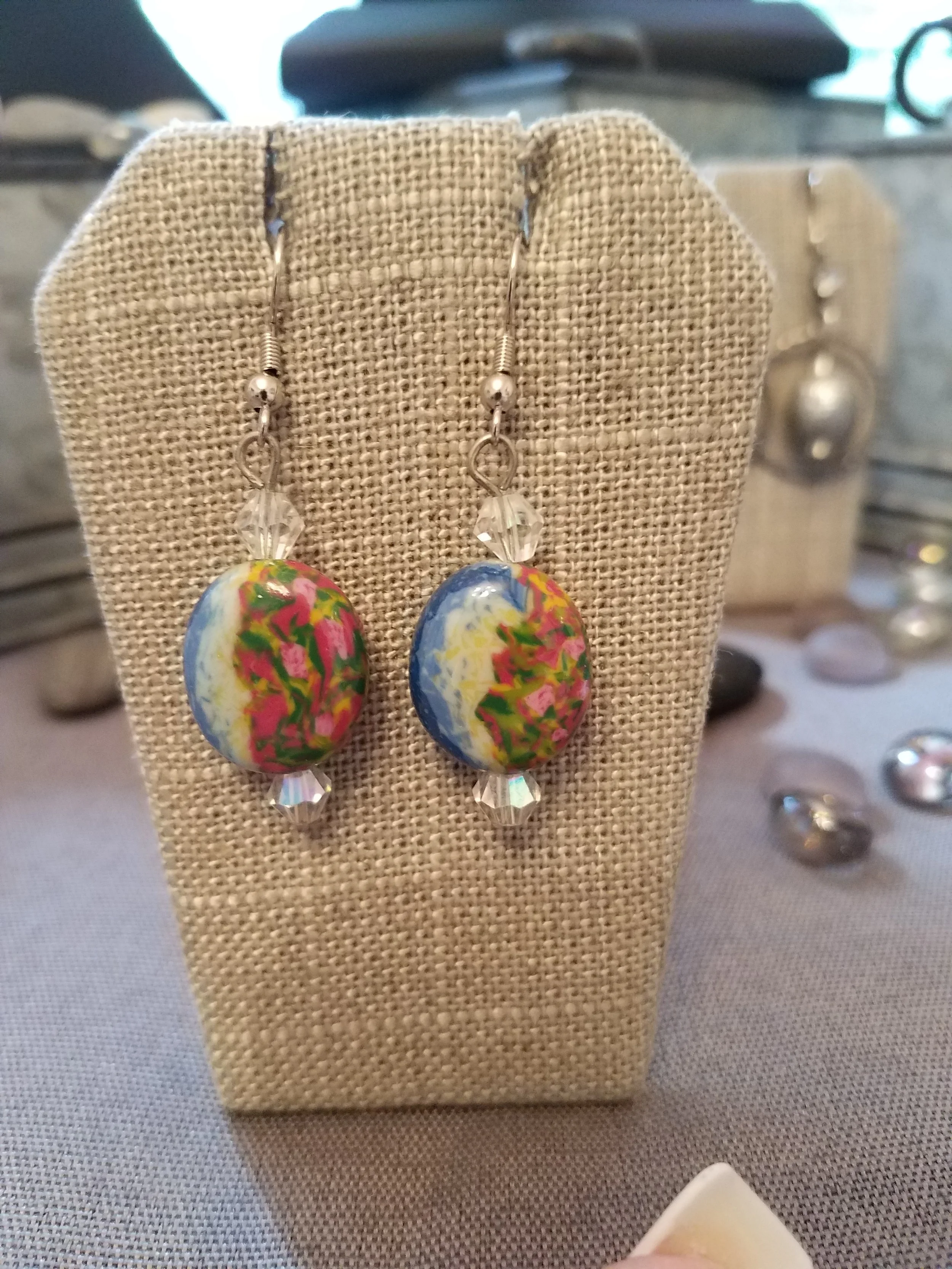 Watercolor paper mache bead with white crystals