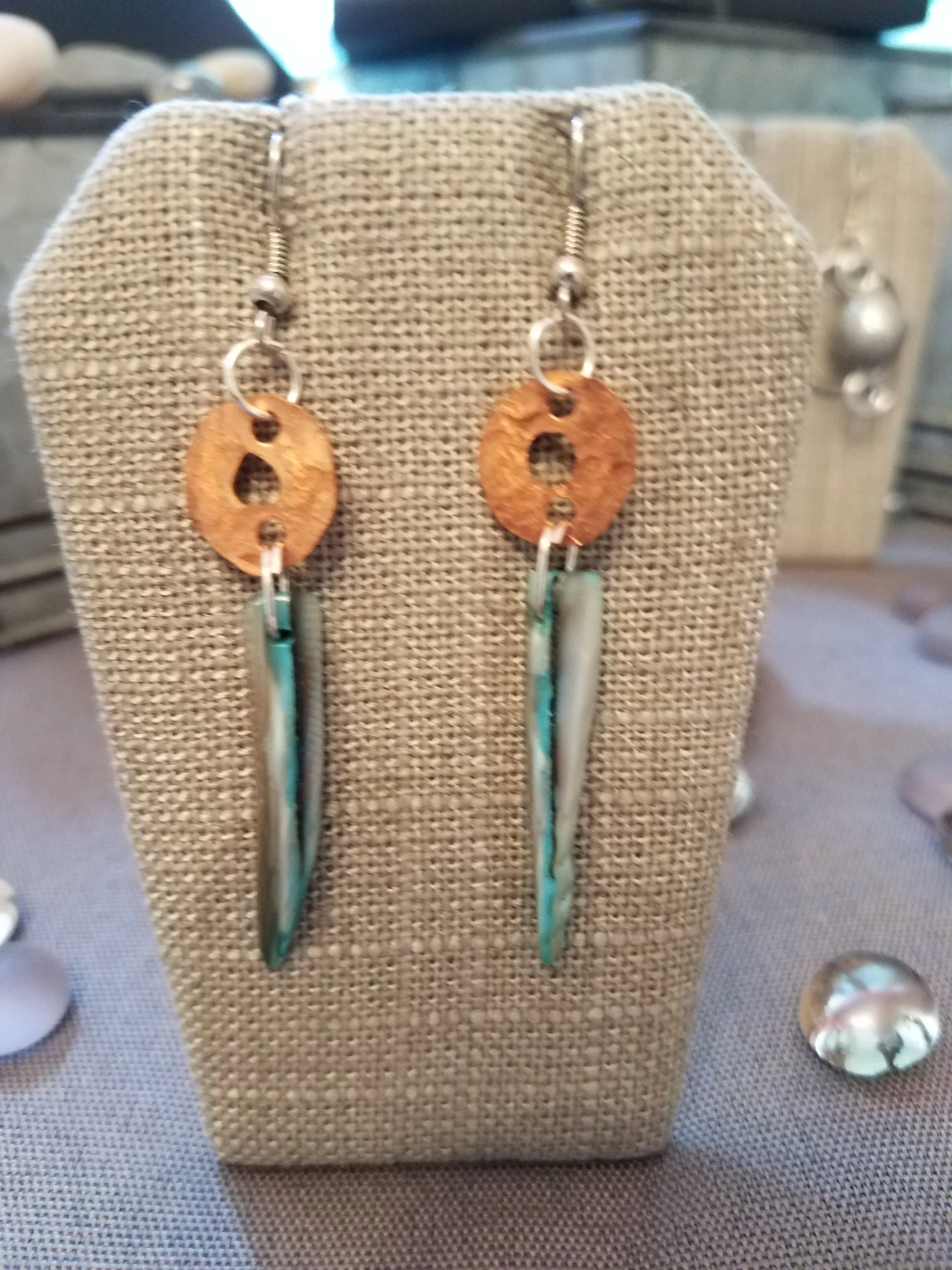 Blue mother of pearl shell and copper washer