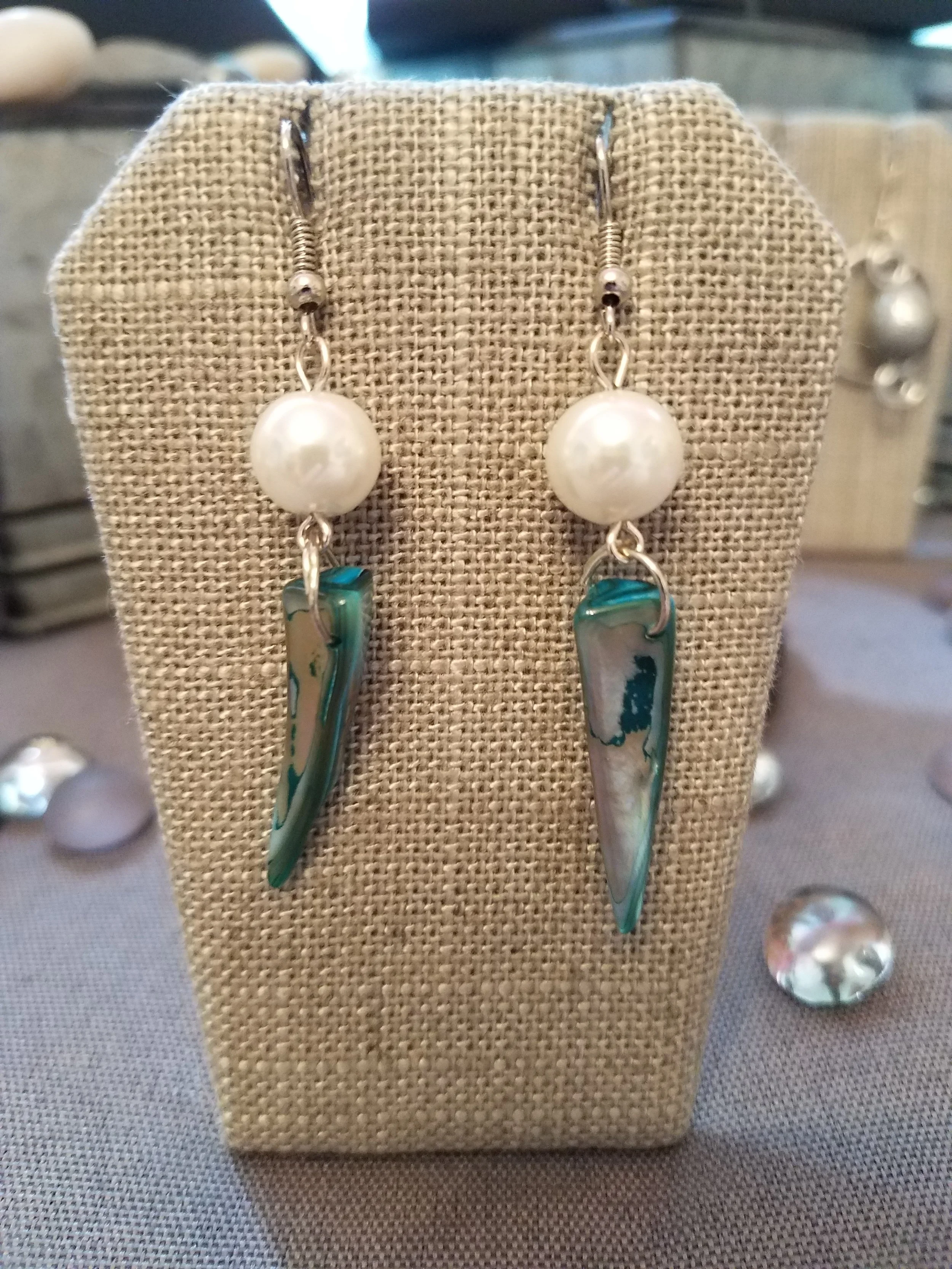 Blue Mother of pearl and faux white pearl 