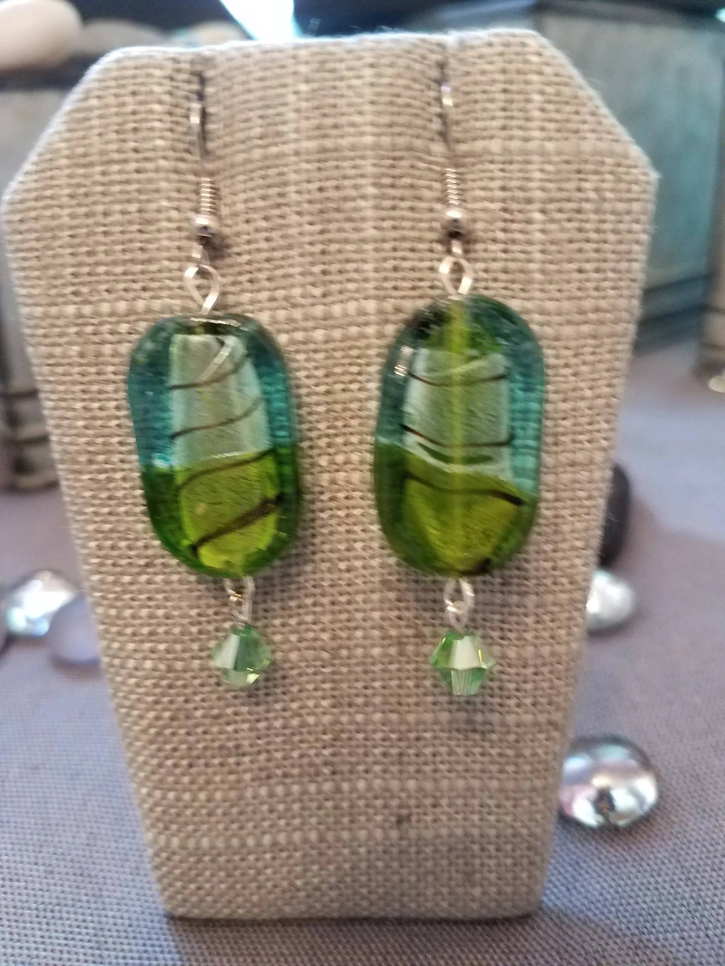 Green and aqua foil murano glass and green crystal