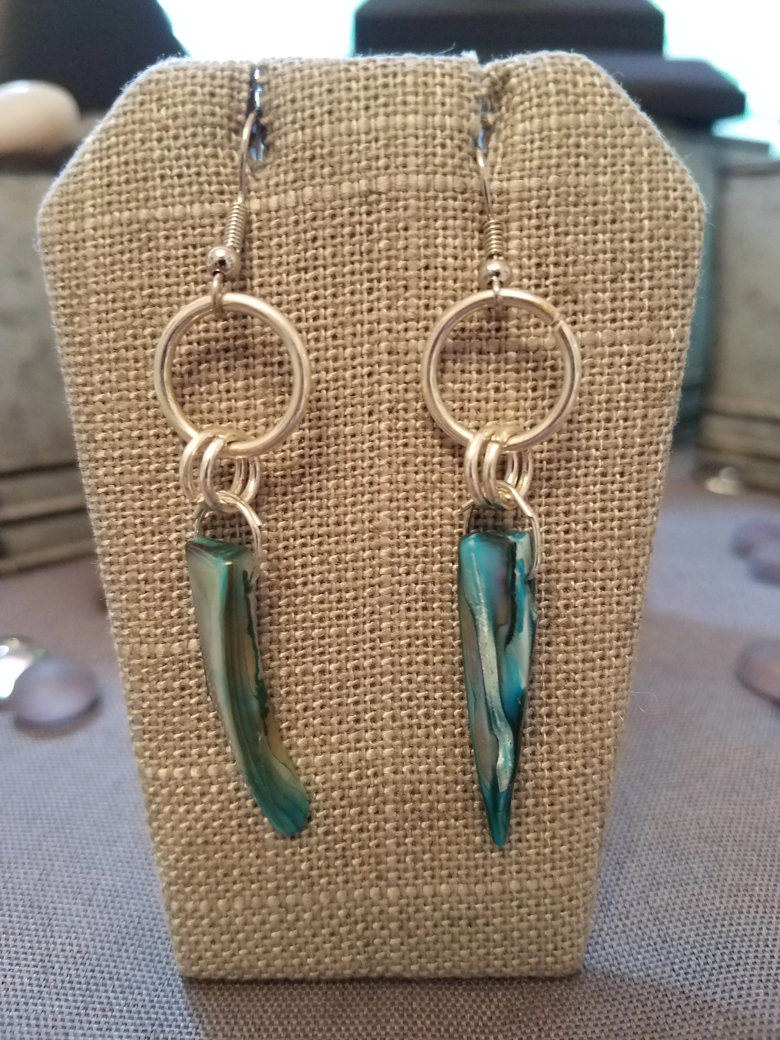 Blue mother of pearl shell and silver rings 