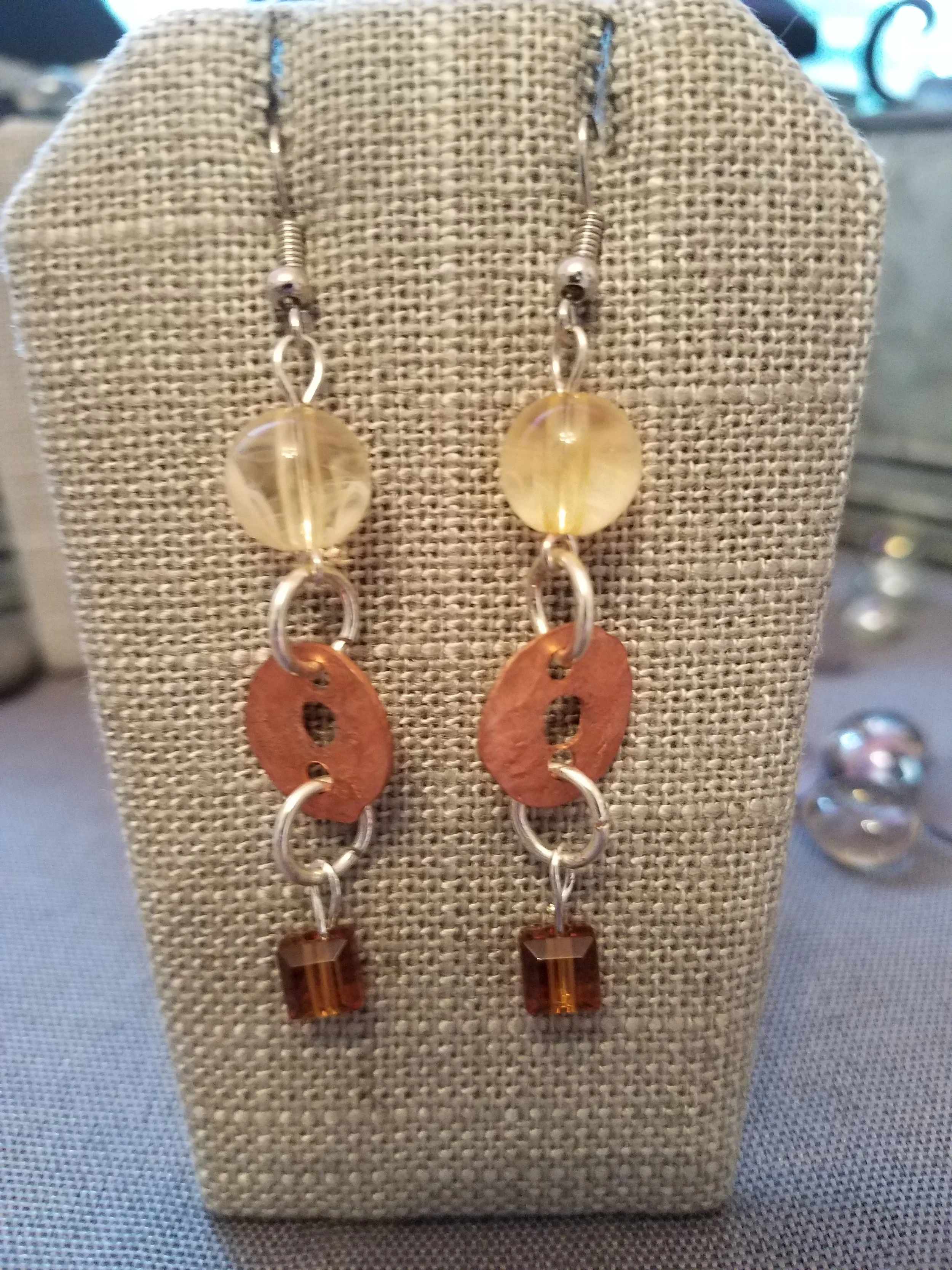 Blush and brown acrylic beads with copper washer