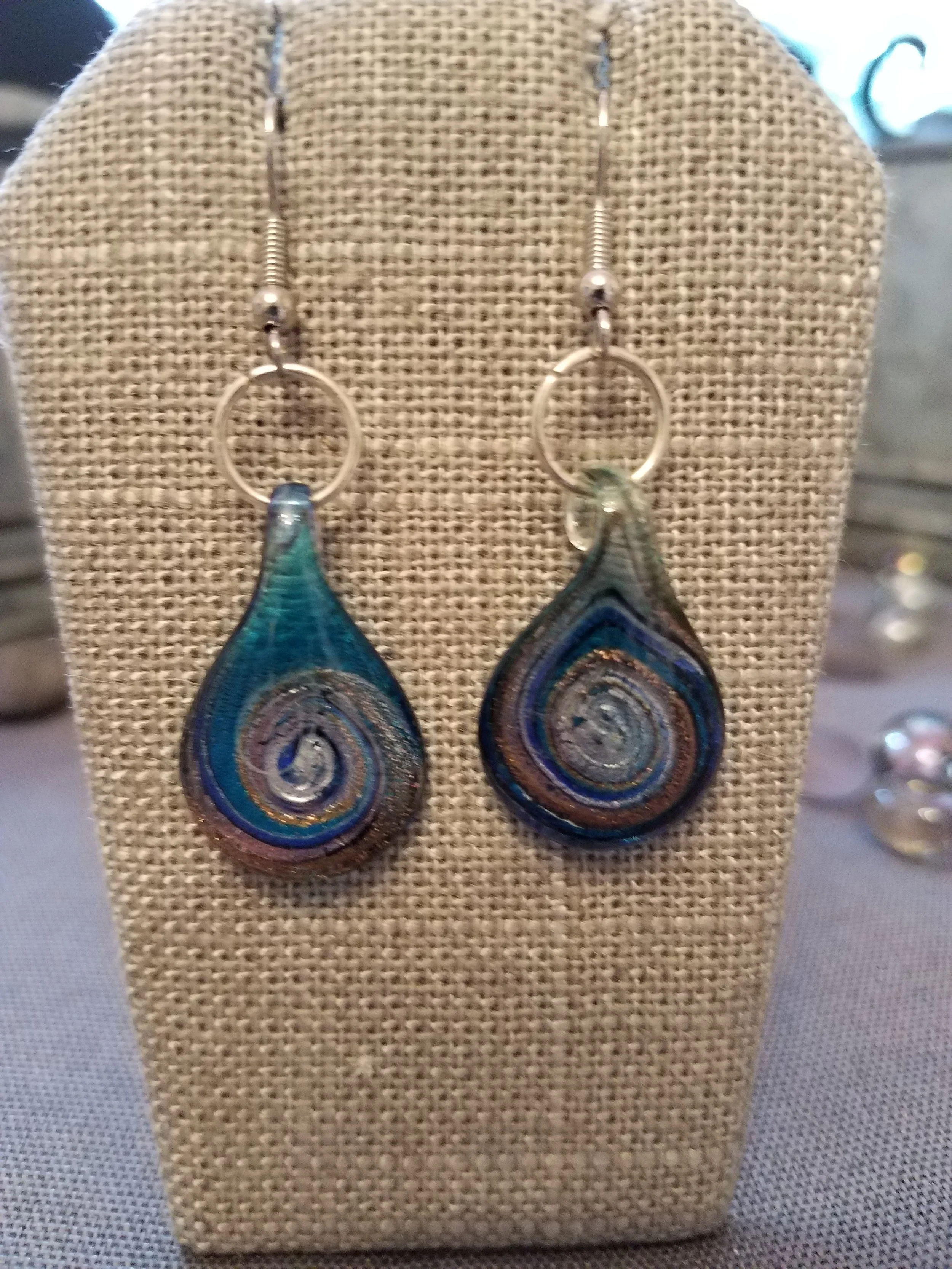 Blue swirl murano glass drop
