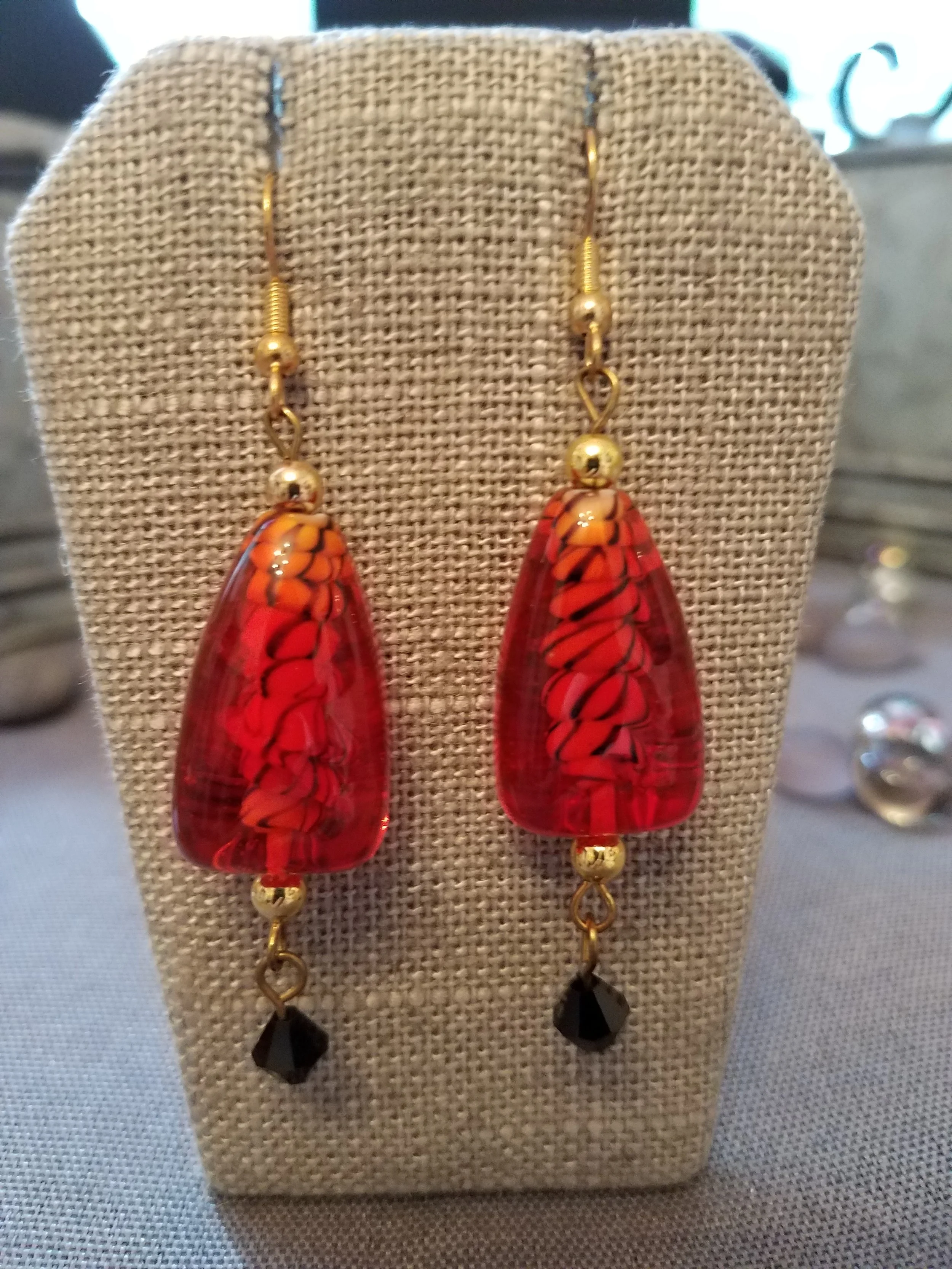 Red and black lampwork glass beads