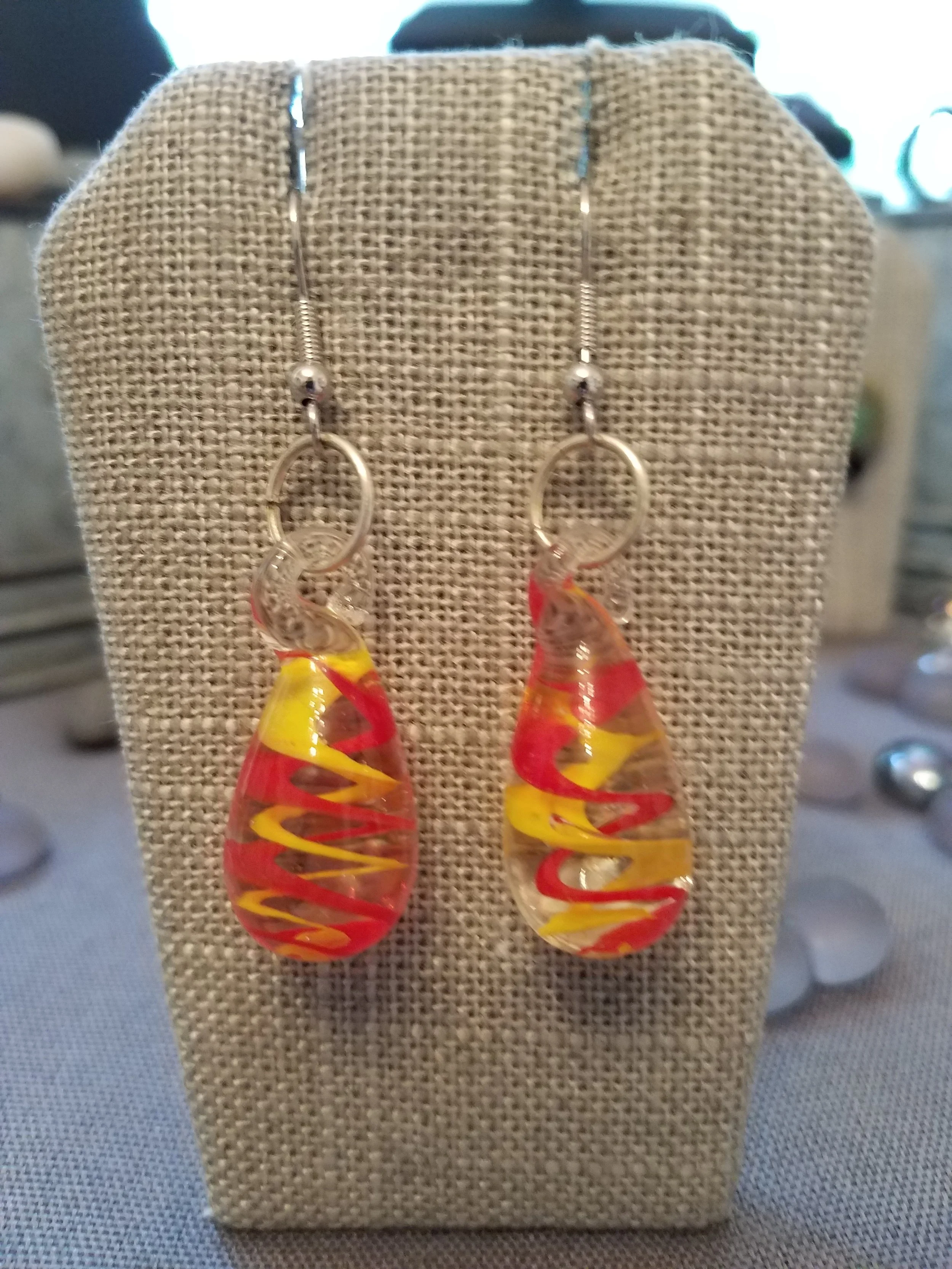 Lampwork red and yellow glass drop