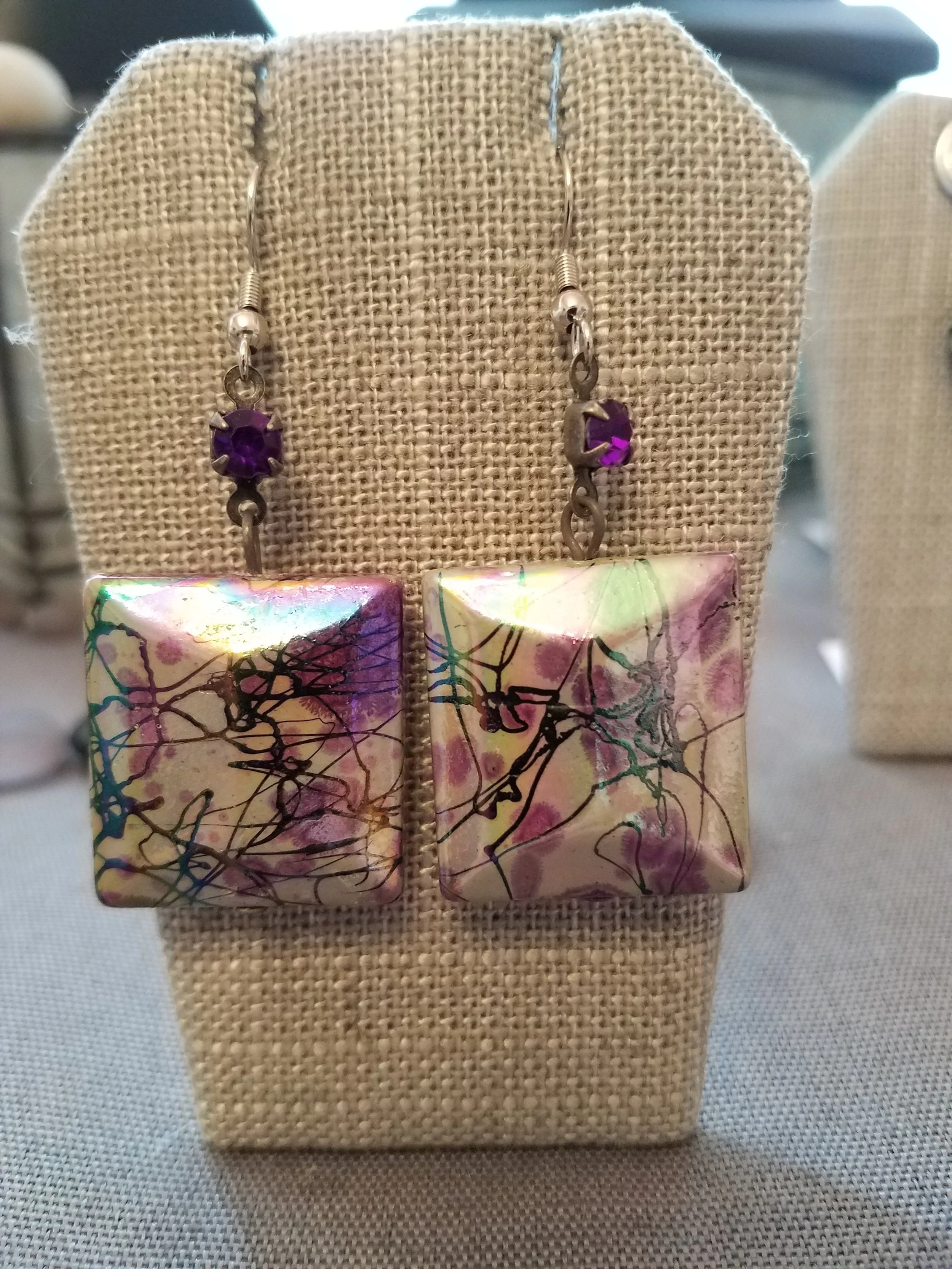 Paper mache purple bead with purple rhinestone 