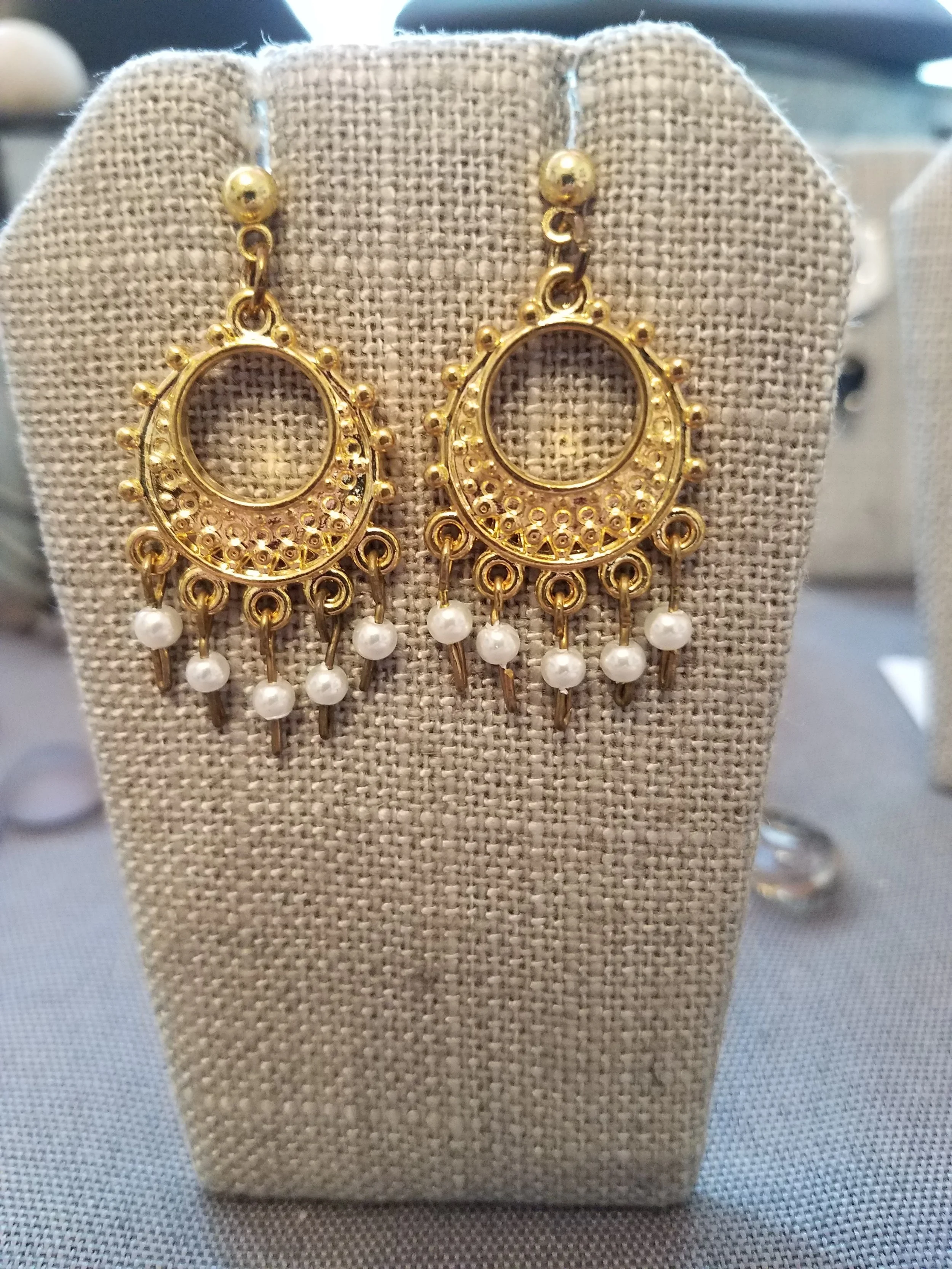 Gold moroccan hoops with tiny white faux pearls