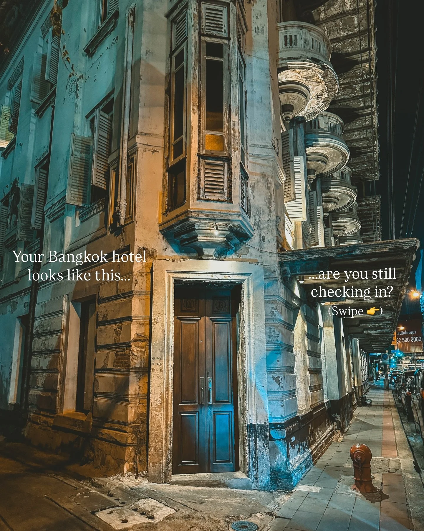 Comment &lsquo;BANGKOK&rsquo; if you&rsquo;re team inside > outside - I&rsquo;ll send you the hotel link.

Like many places in the Thai capital, this hotel looks&hellip; questionable at best. But then you step inside. And it&rsquo;s all crumbling 