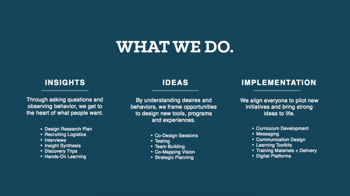 Research. Strategy. Design. In that order and back through again. The iterative process enables us to find insights that just are not readily apparent, and we then build strategies that ensure our clients’ work stands out and meets objectives.