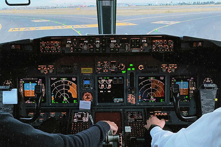 Private jet pilots in the cockpit