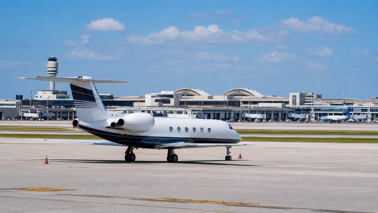 Private jet parked at Orlando Intl Airport MCO