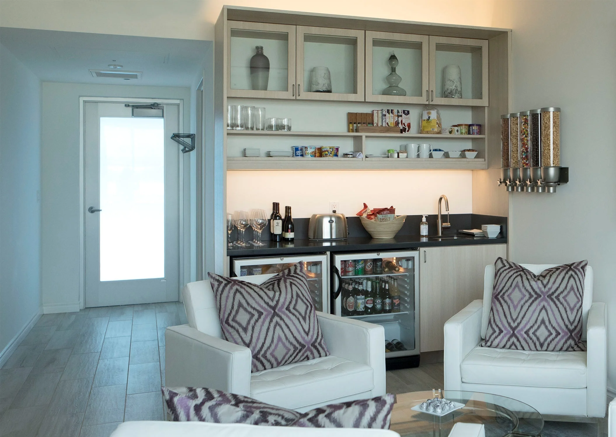 Each suite comes with a fully stocked pantry,