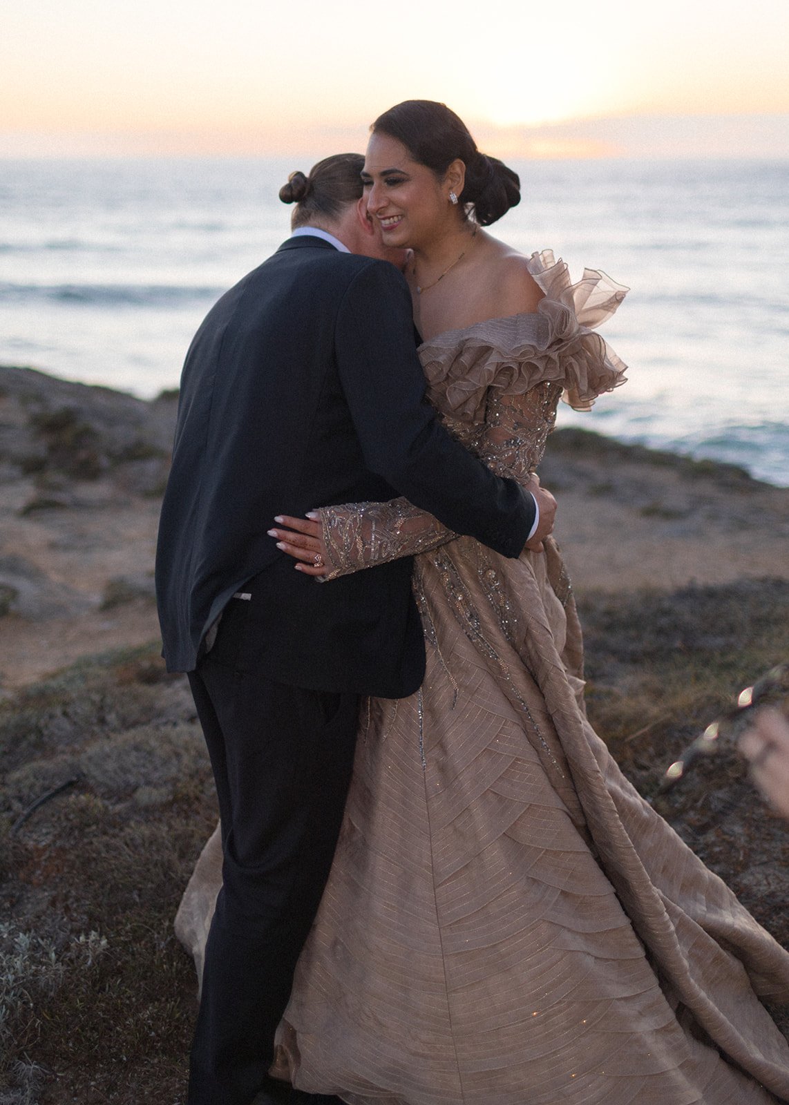 Couple portraits on rocky Atlantic coastline at golden hour, Fortaleza do Guincho Cascais | The Lopes Photography*