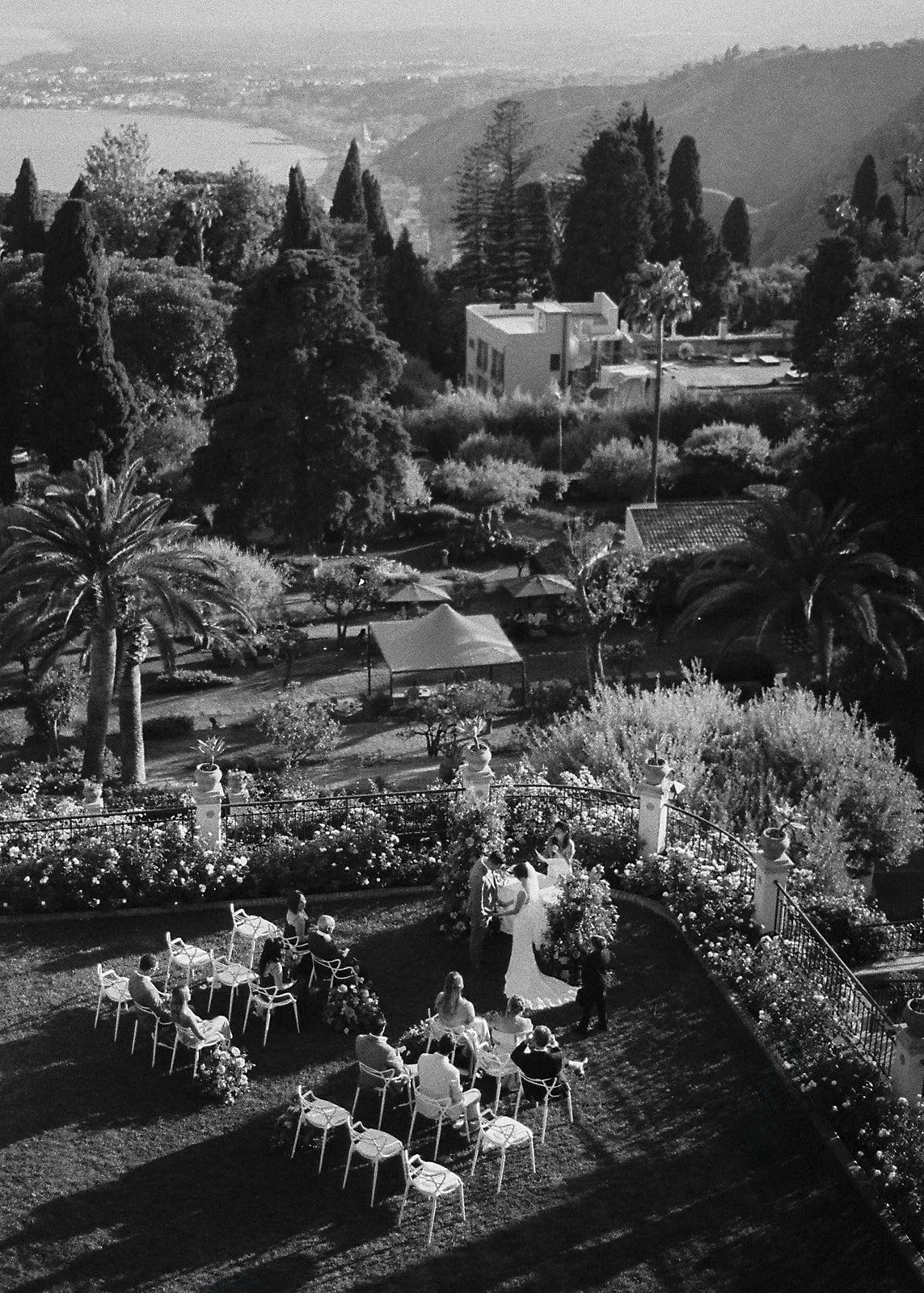 Aerial view of an intimate wedding ceremony at Grand Hotel Timeo in Taormina, Sicily | The Lopes Photography