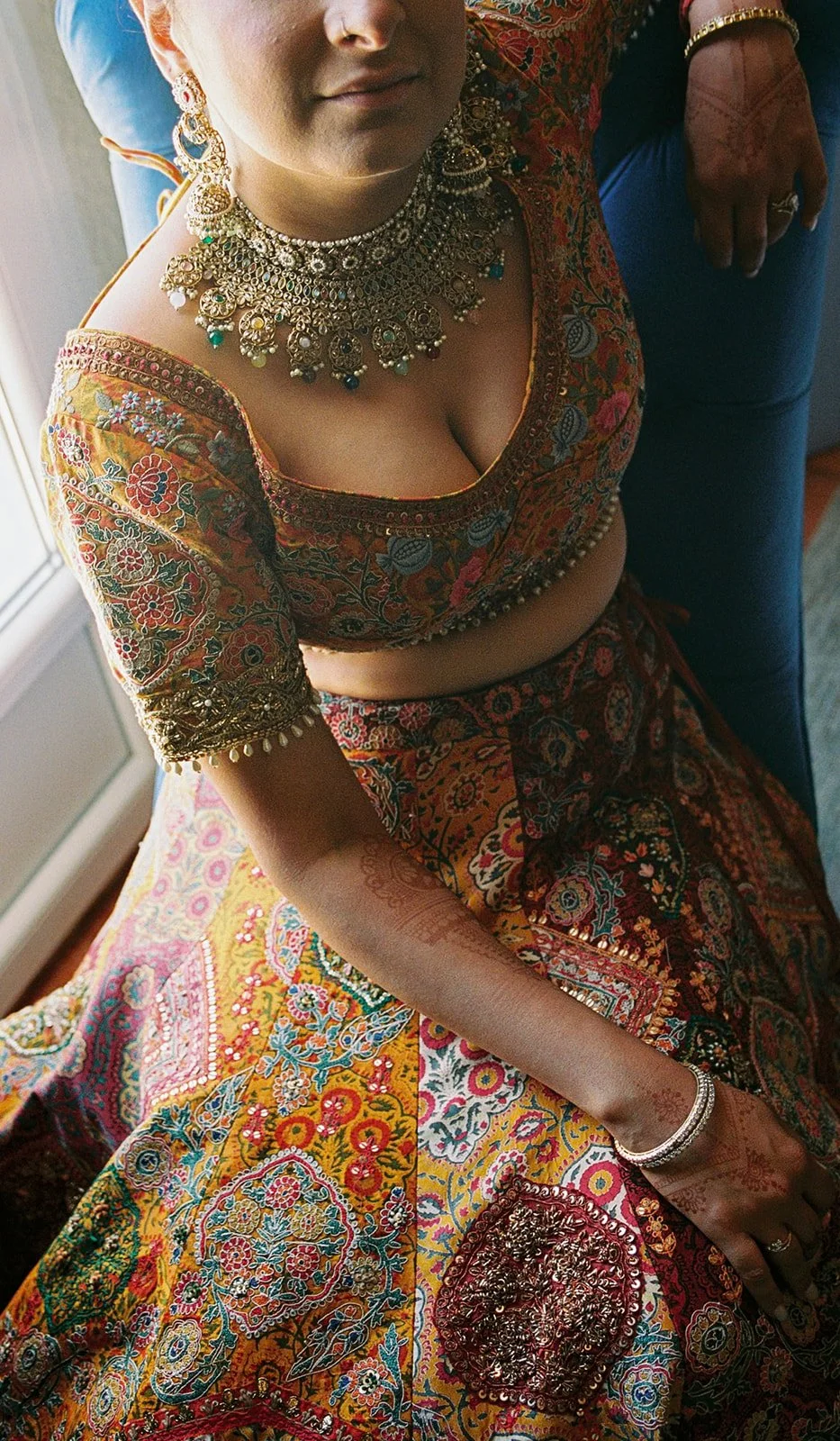 Indian bridal lehenga and gold jewelry detail, Fortaleza do Guincho, by The Lopes Photography