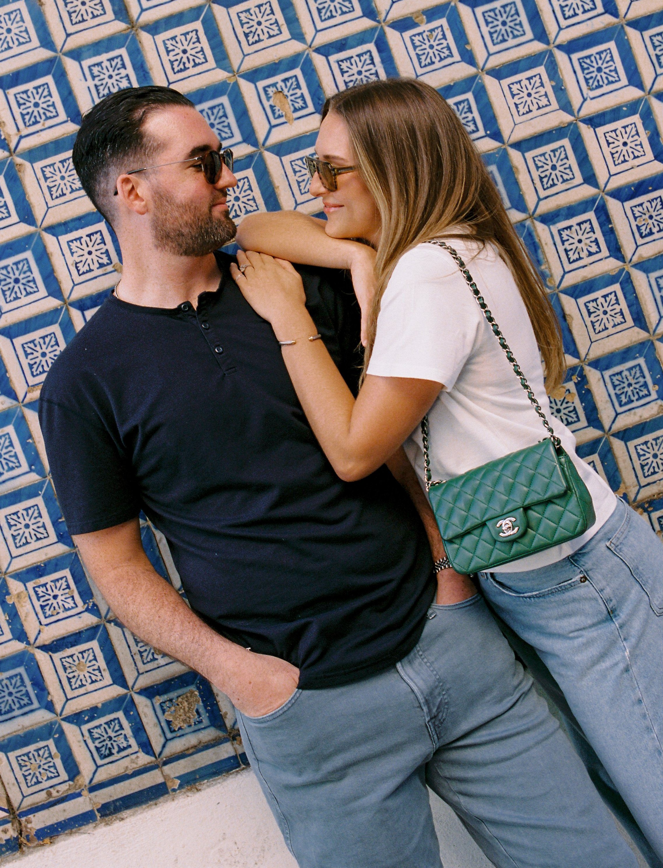 Editorial engagement portrait by The Lopes Photography, showing a calm, fashion-forward approach to proposal and couple photography.