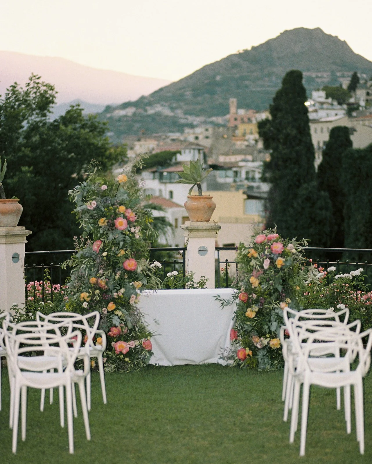Sicily wedding ceremony setup on a lawn, Belmond Grand Hotel Timeo, wedding photography by The Lopes Photography