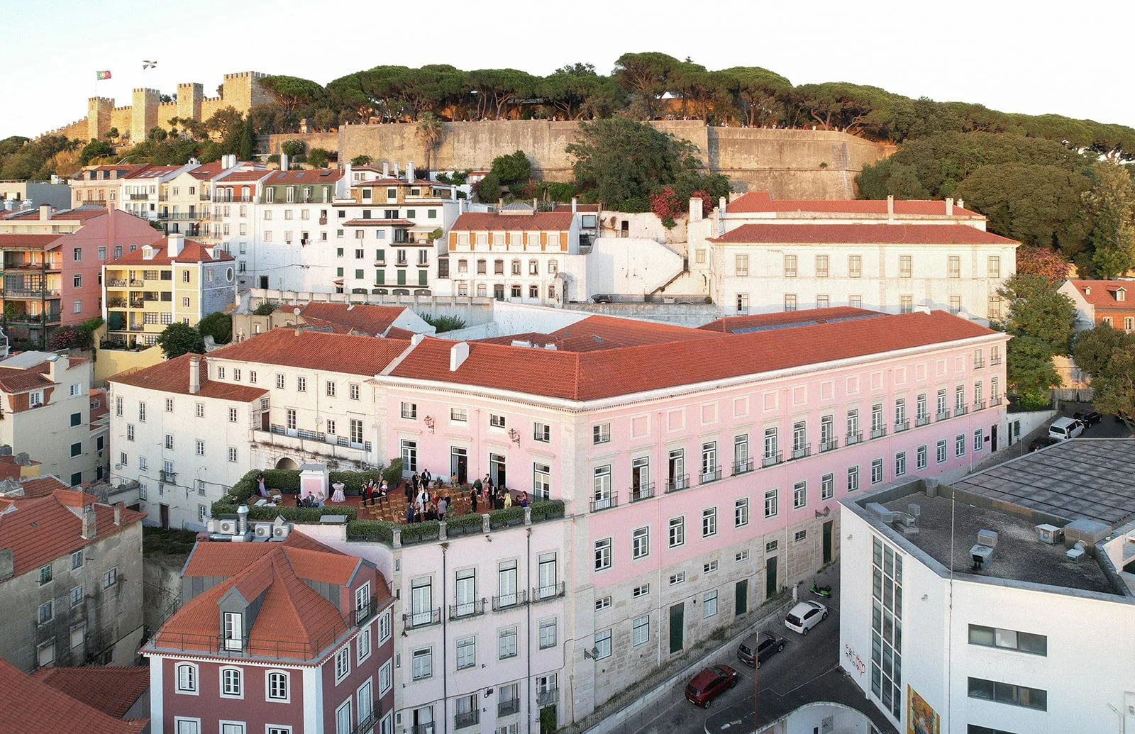 Drone photo at a wedding at Palácio de Tancos in Lisbon, Portugal