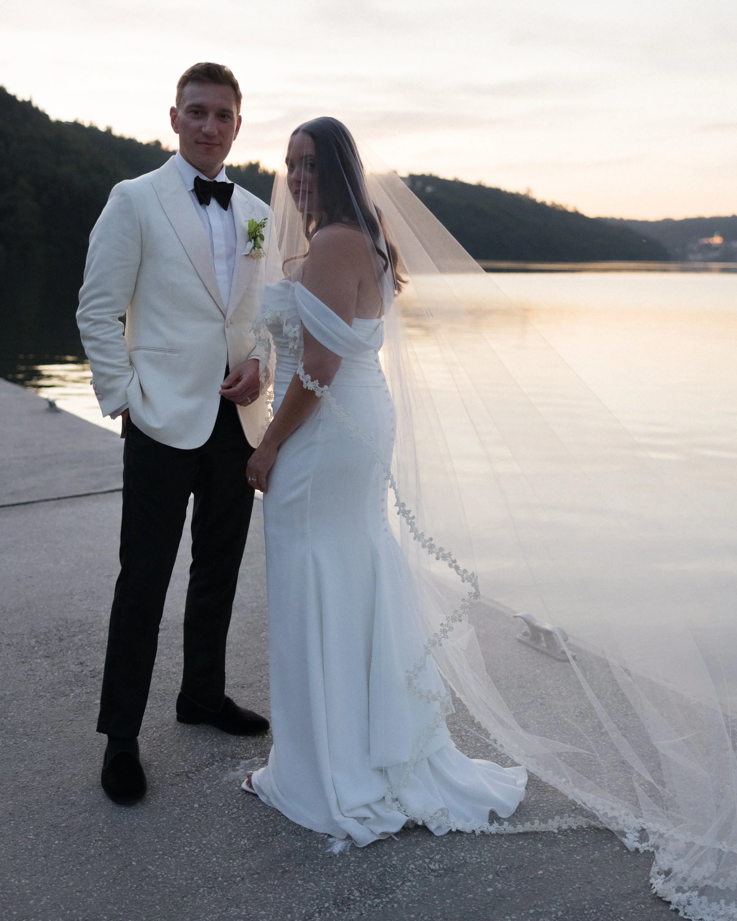 Destination wedding couple photographed at blue hour at Octant Douro in Portugal