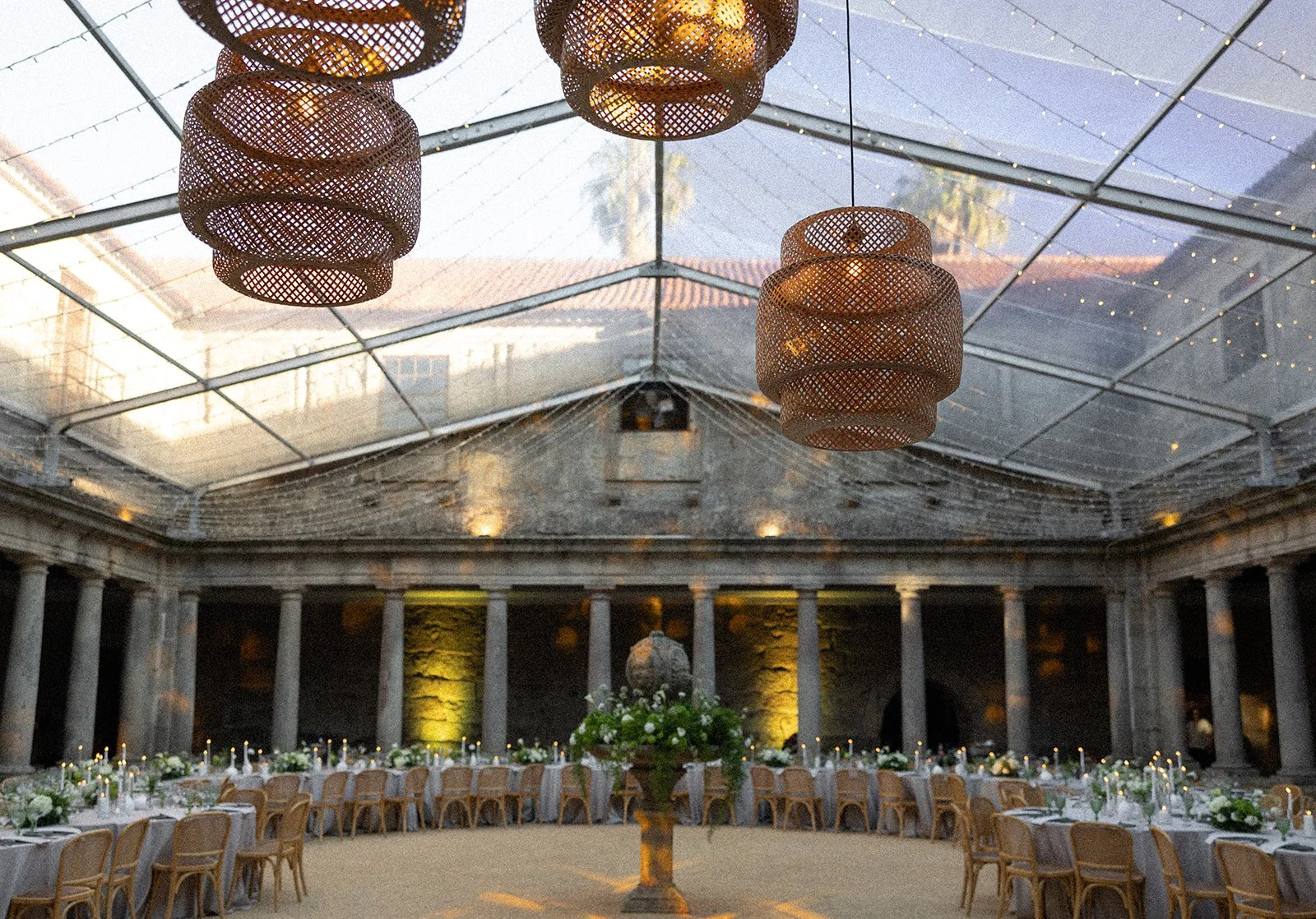 Cloister reception with stone Doric columns, Mosteiro de Landim Minho, editorial wedding photography by The Lopes Photography