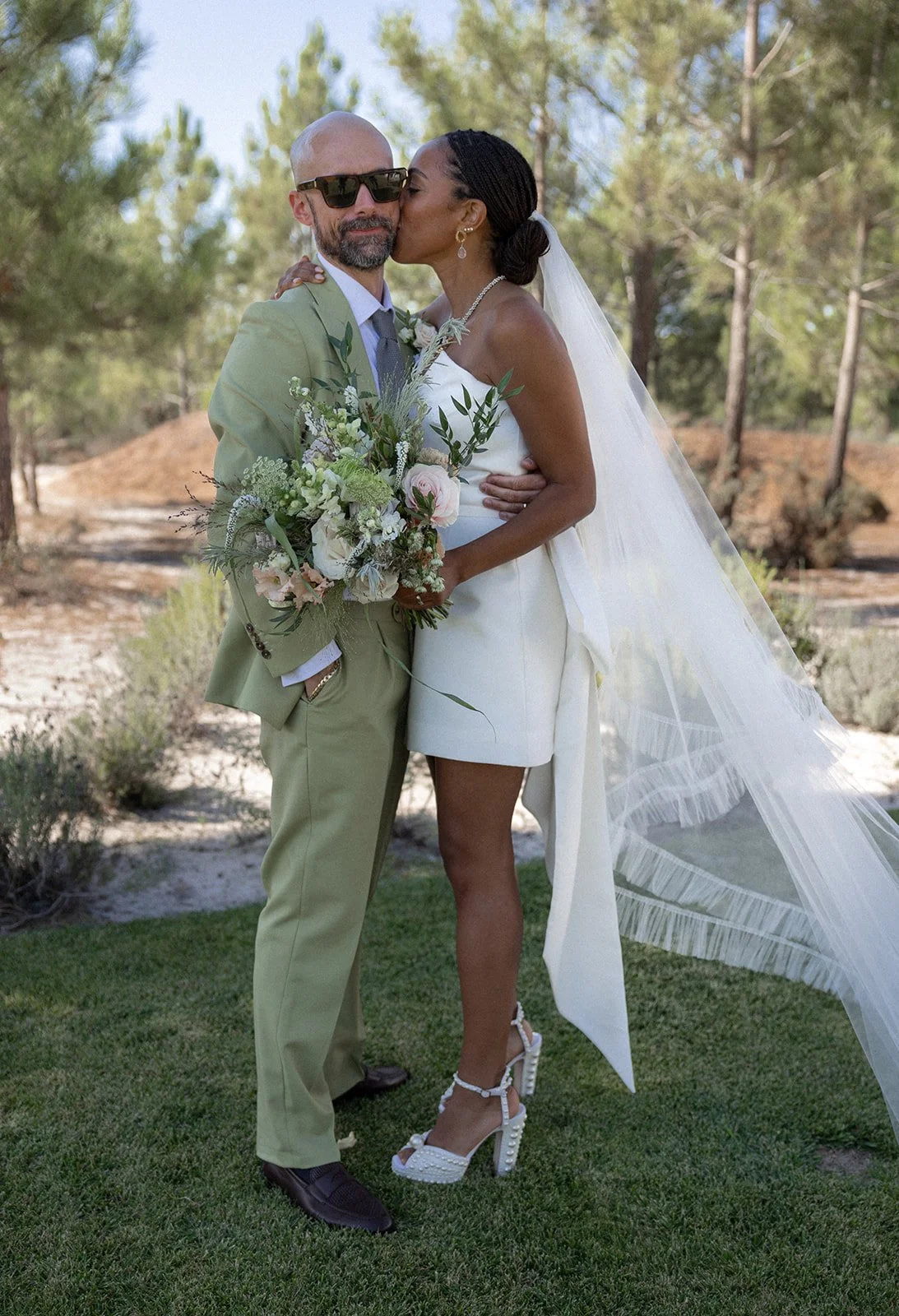 Couple standing close to a pine-lined path, Comporta, Alentejo Litoral Portugal | destination wedding photography by The Lopes Photography