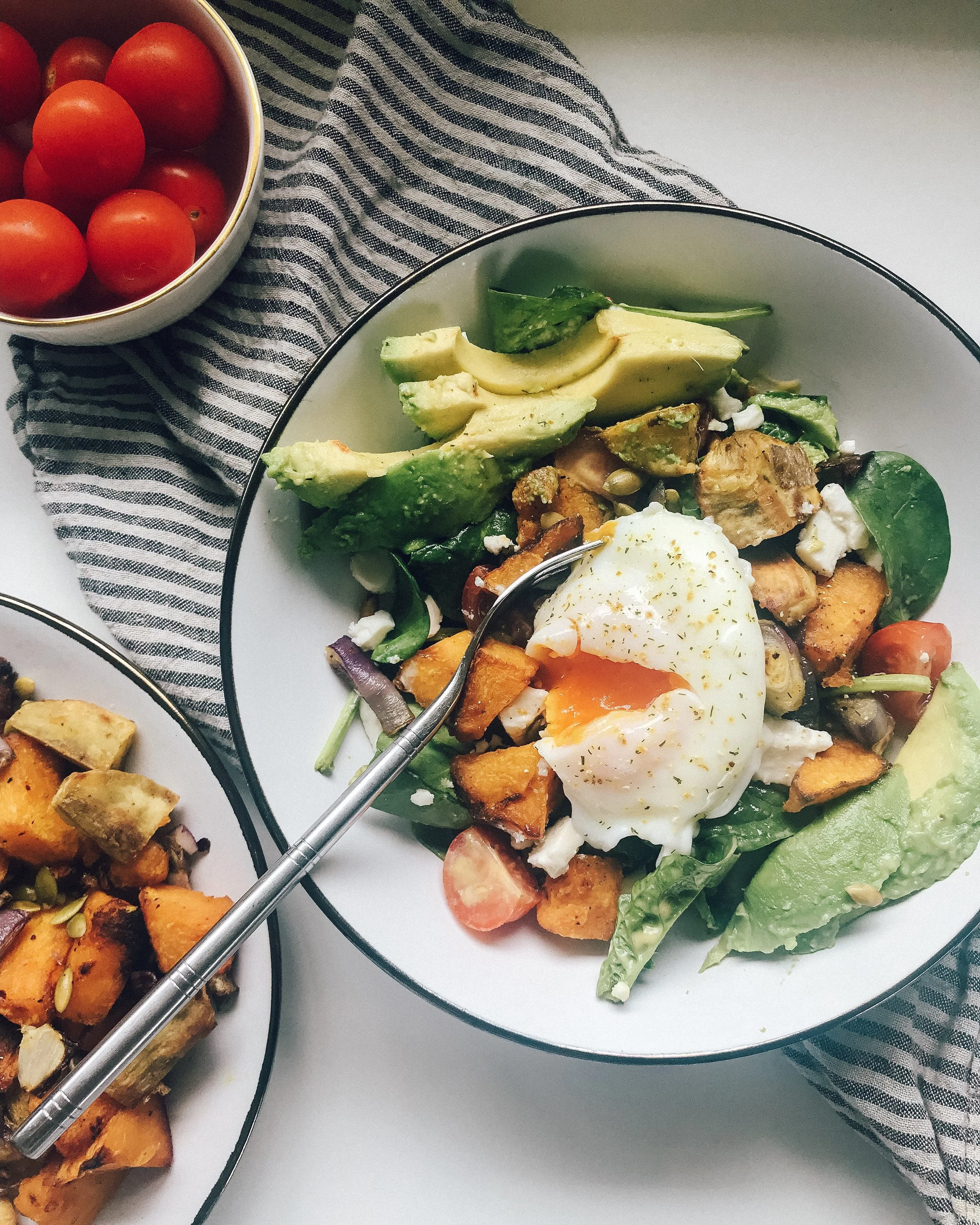 Delicious spring salad featuring roast veg!