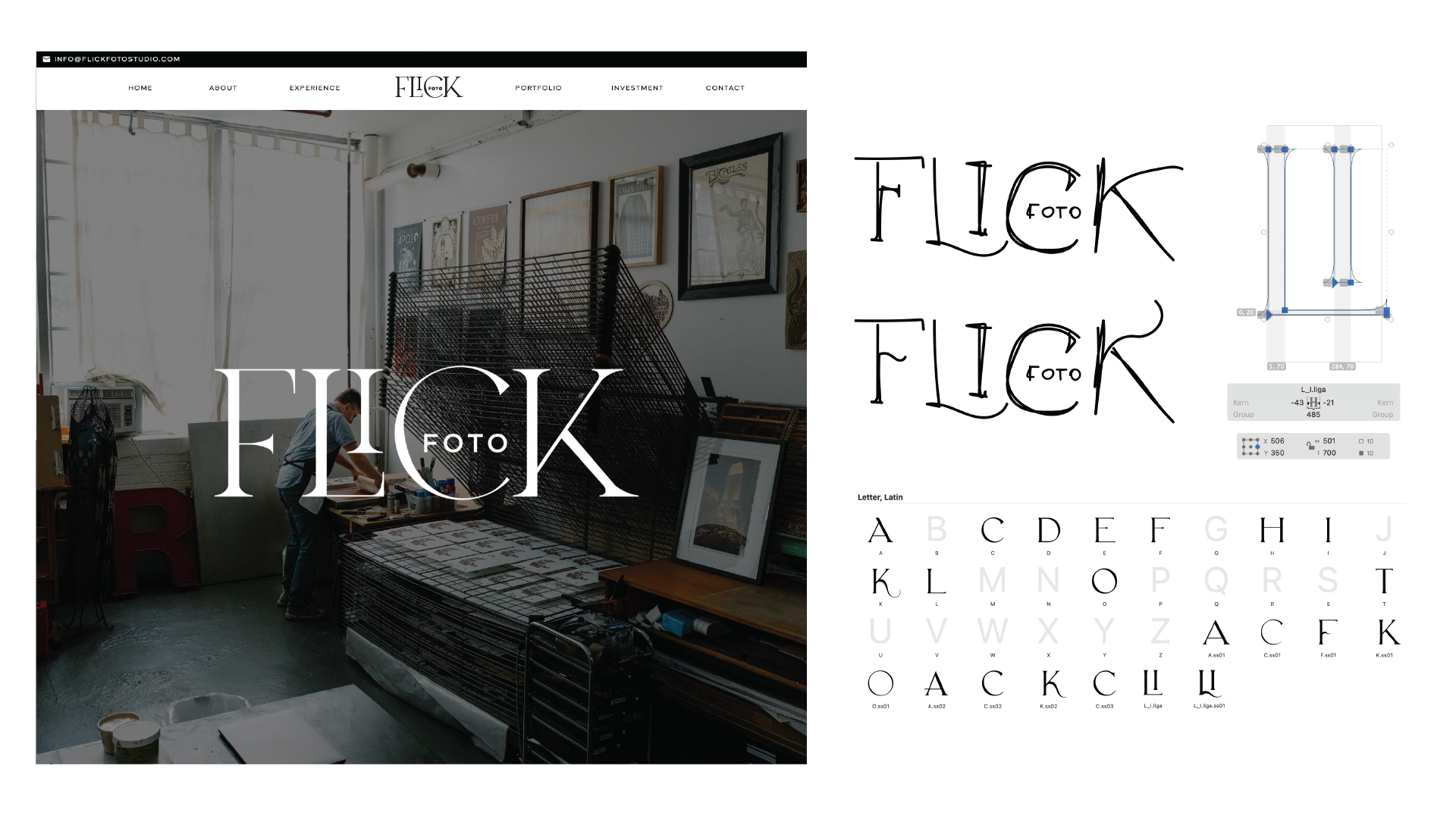 In 2024 I developed a logo for Flick Foto as they pivoted their business to new audiences in bridal and corporate photography. Inspired by a contemporary trend that reference the elegance of the Art Deco era, I used the iPad to quickly sketch l