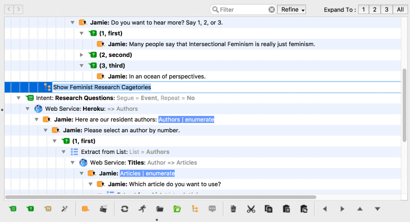 Prototyping the Redesign of Alexa's voice with a customized pullstring.ai template.