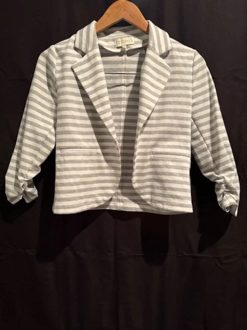 Cotton Gray and White Three Quarter Sleeve Blazer