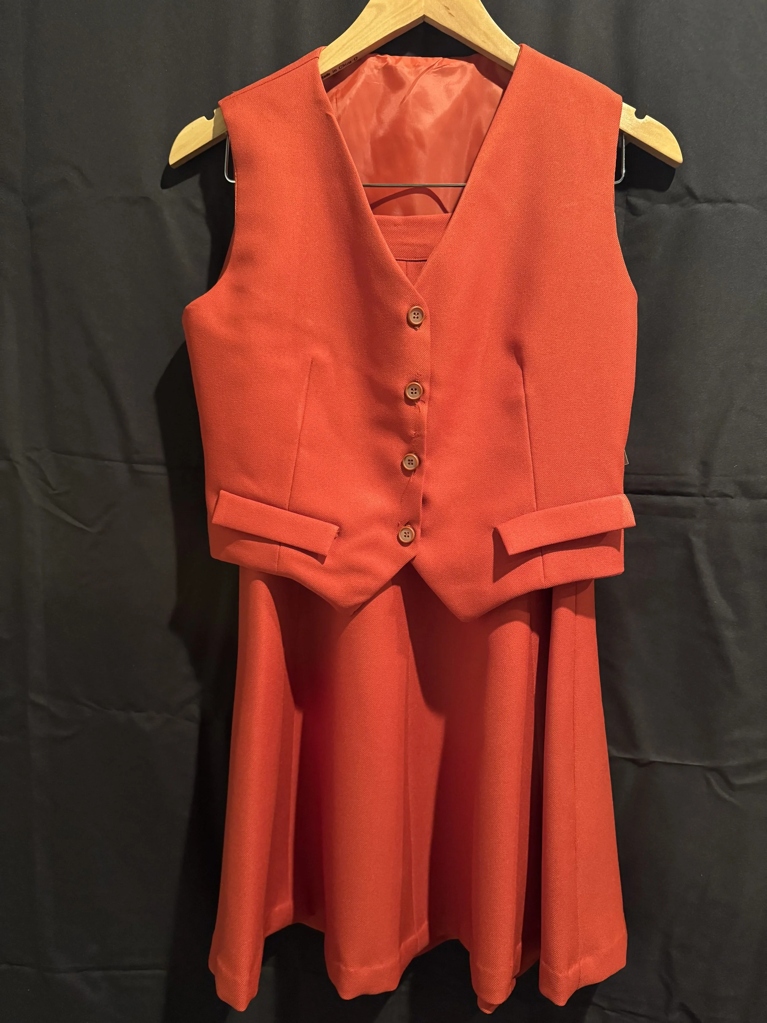 Orange Button-Down Vest and Skirt
