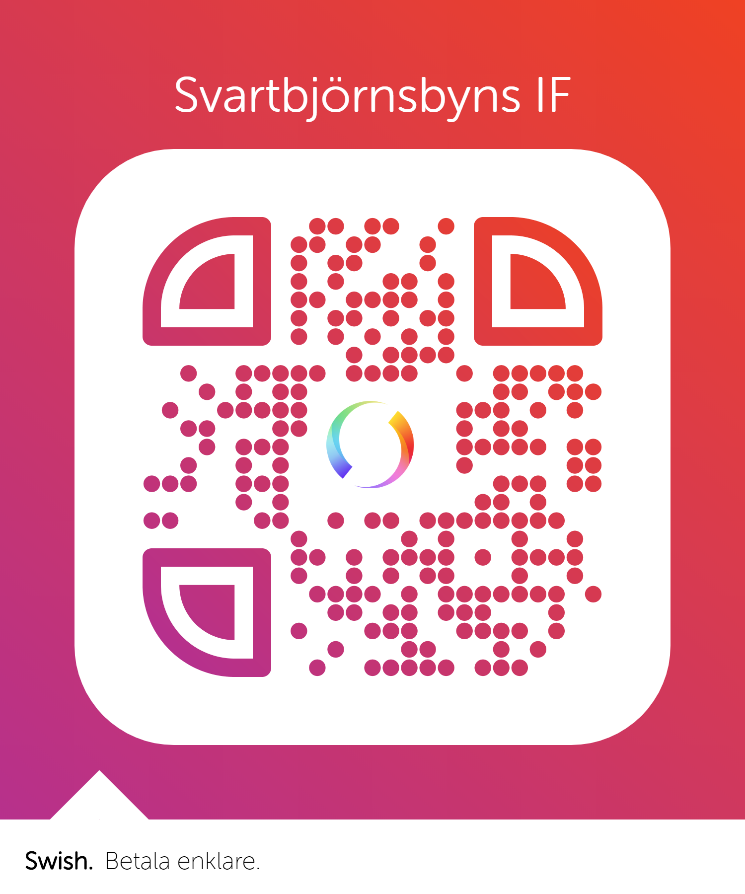 För enklare betalning använd Swish appen och skanna av denna QR koden ovan.