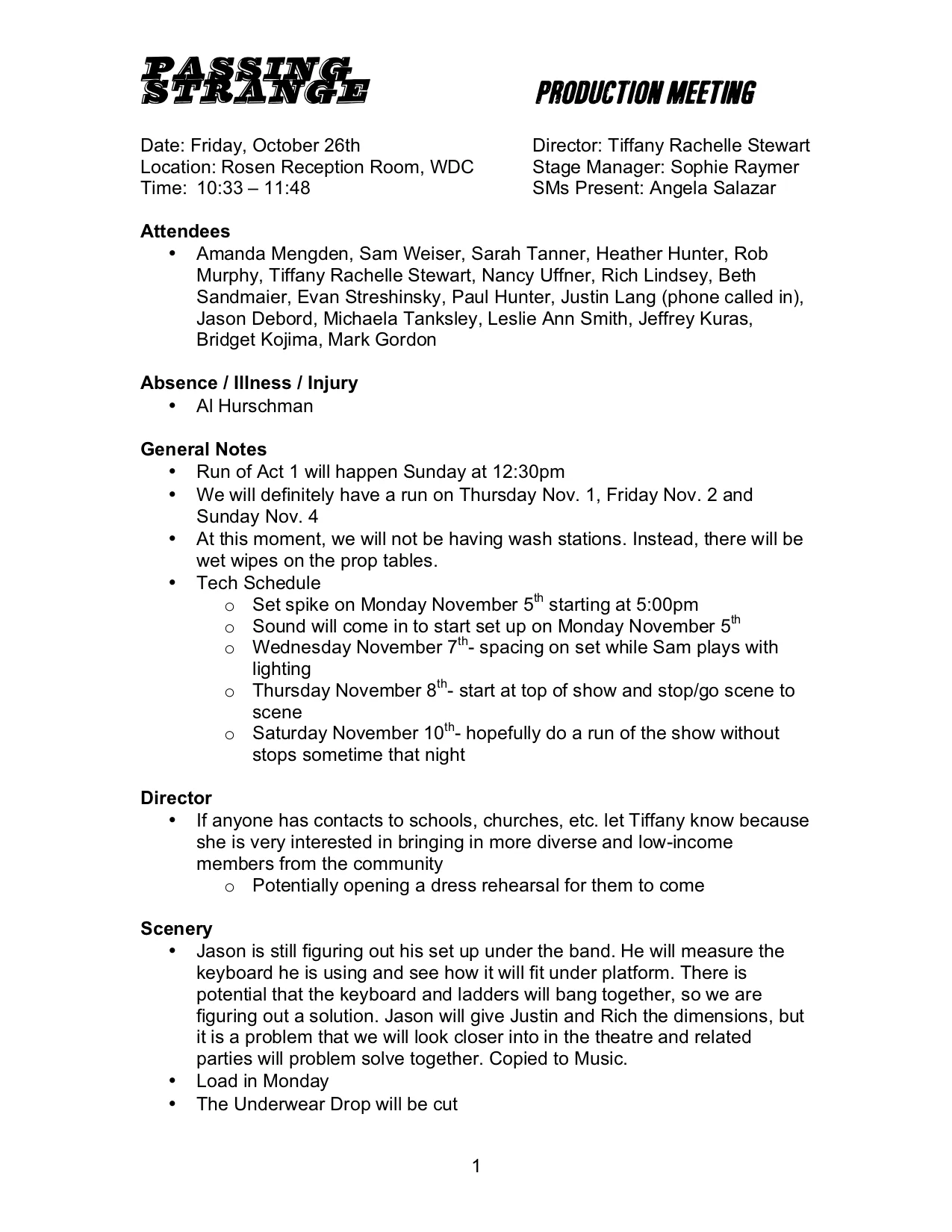 Production Meeting Notes