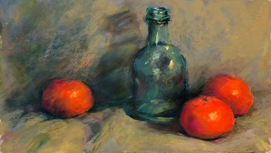 Still Life with Tangerines6x12", pastel