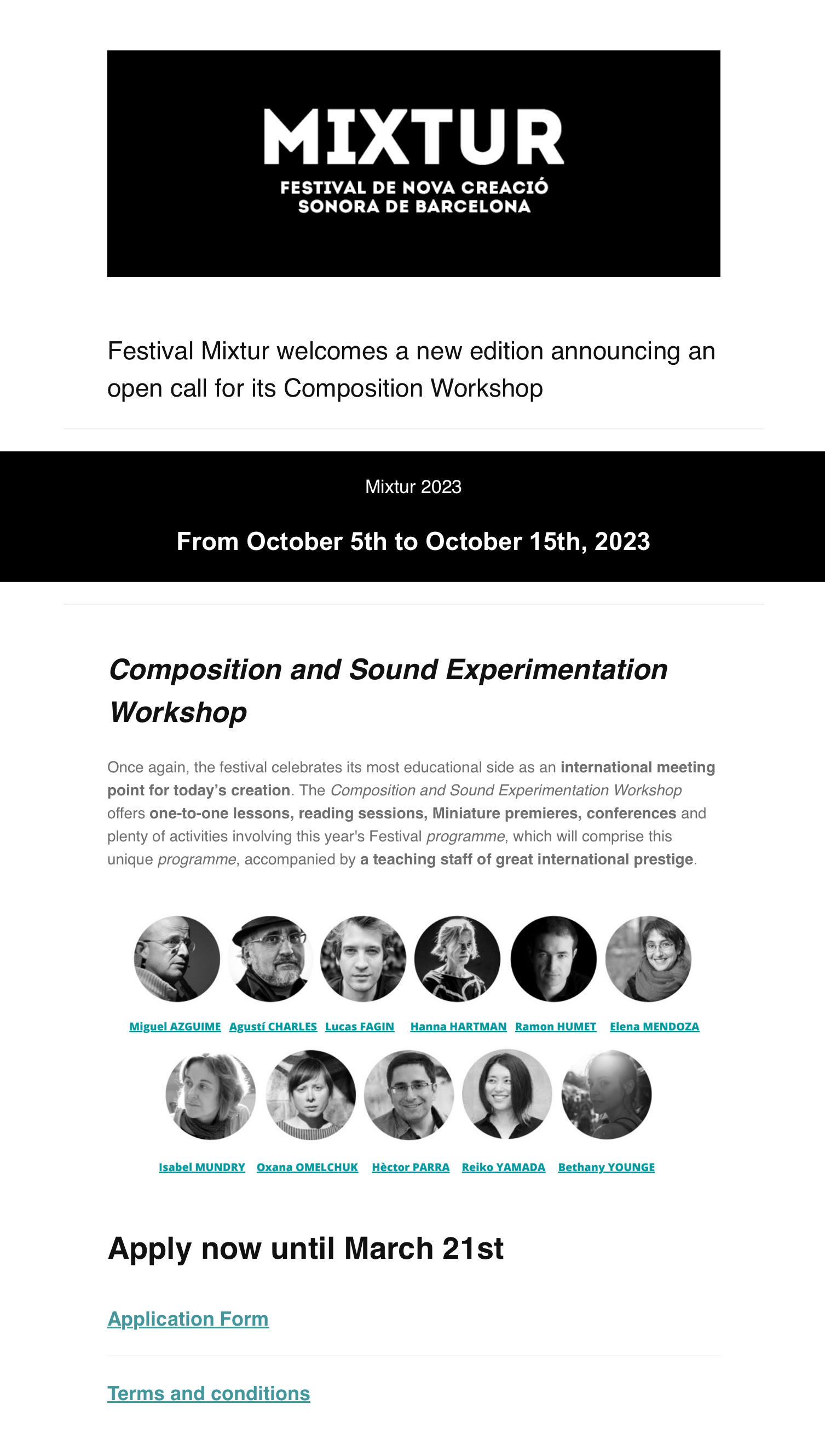 COMPOSITION AND SOUND EXPERIMENTATION WORKSHOP MIXTUR 2023