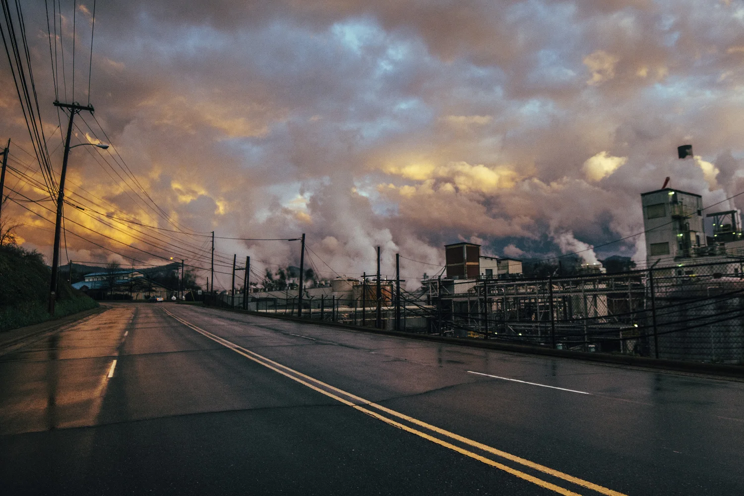 Annelise Ferry. March 14, 2016. Canton paper mill at sunset. Canton, Haywood County, North Carolina.