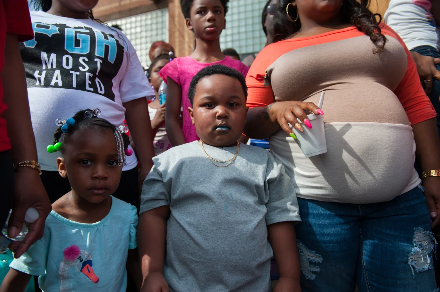   Stephanie Strasburg . April 18, 2015. The crowd at a performance of the McKeesport Black Berets in the parking lot of the Healthy Village Learning Institute in McKeesport, Allegheny County, Pennsylvania. 