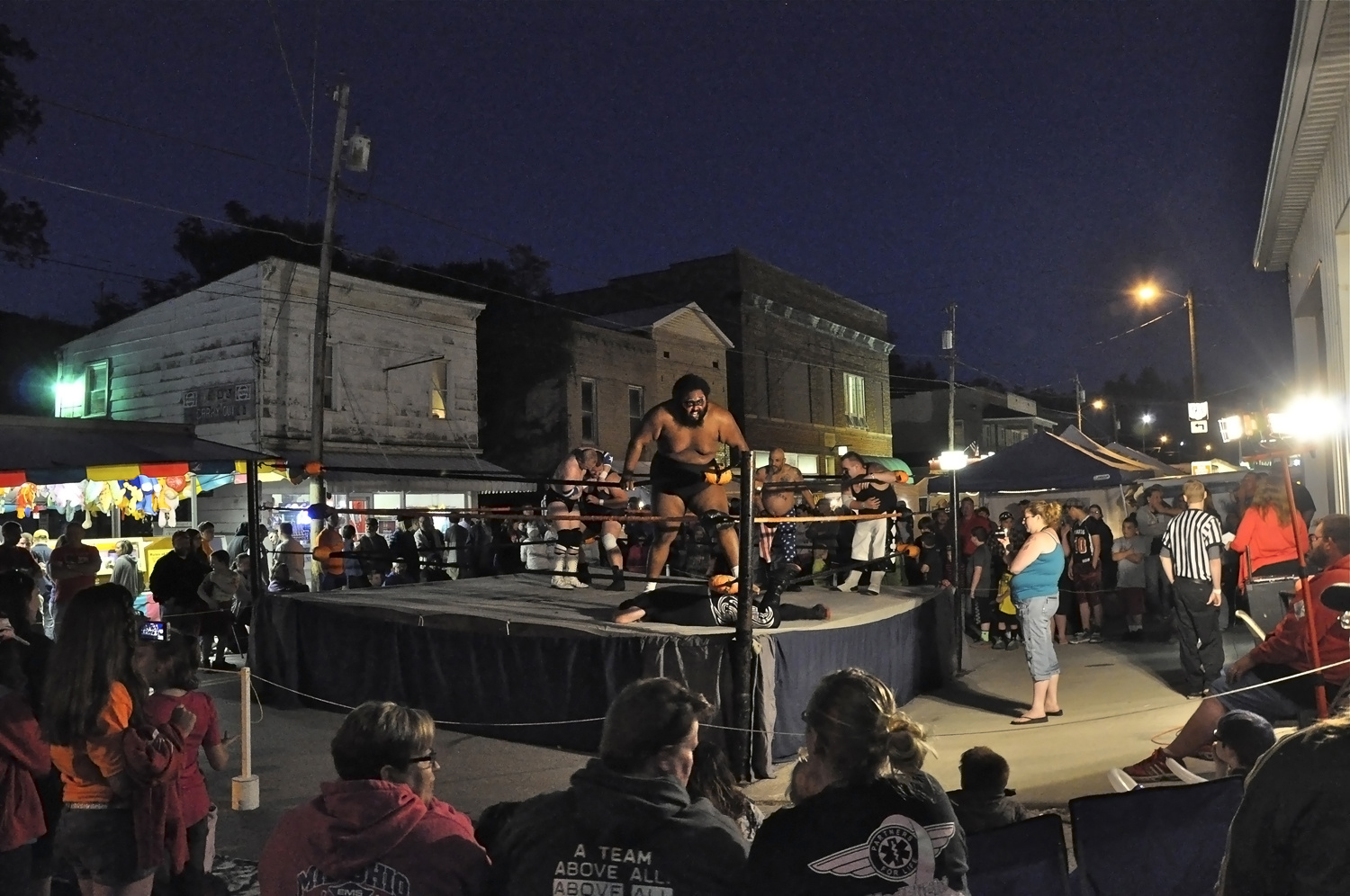 Dennis Savage . May 23, 2014. Tag Team wrestling during the Moonshine Festival, Perry County, Ohio.