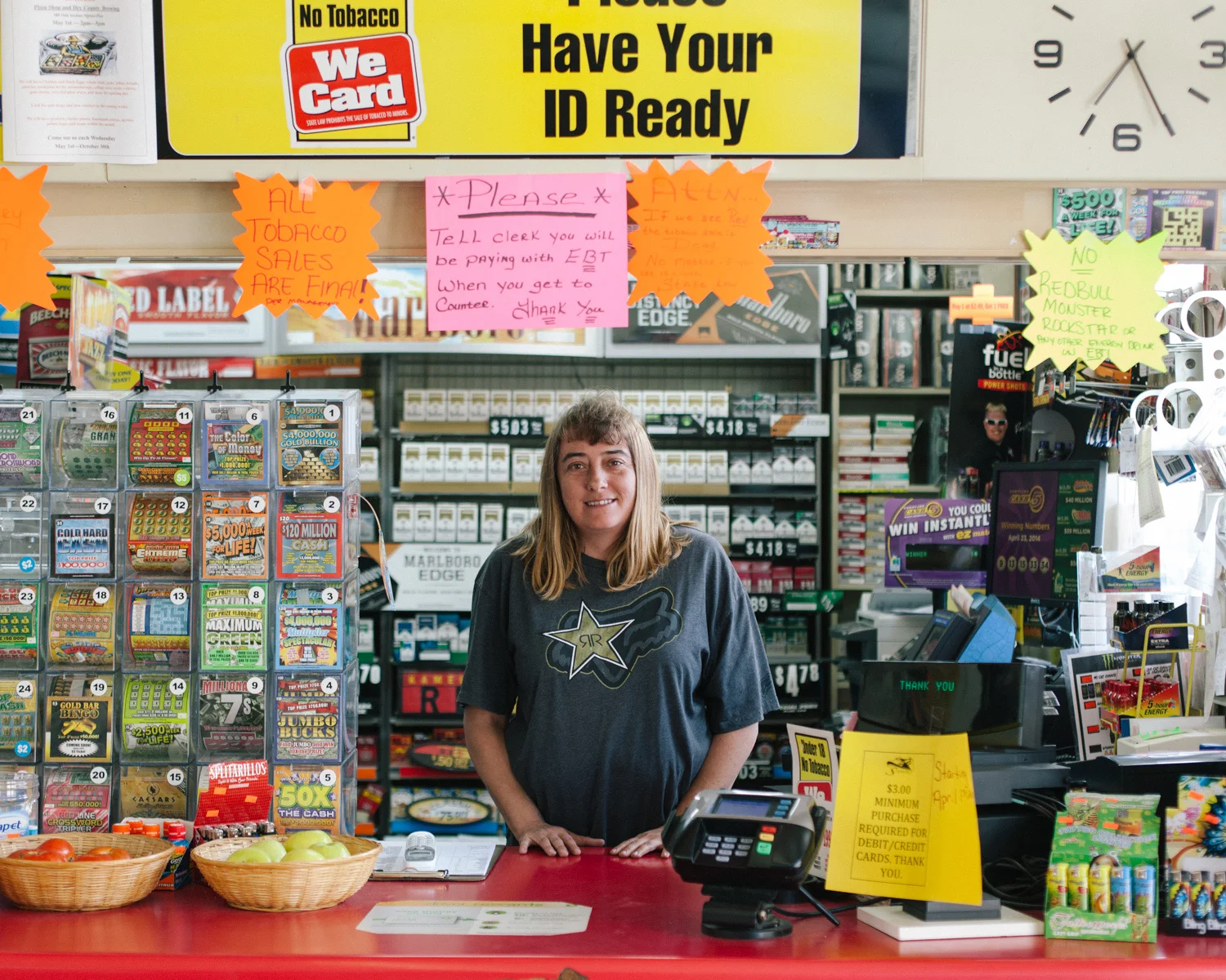Kristian Thacker . April 24, 2014. Clerk at BP station on US 19E. Spruce Pine, Mitchell County, North Carolina.