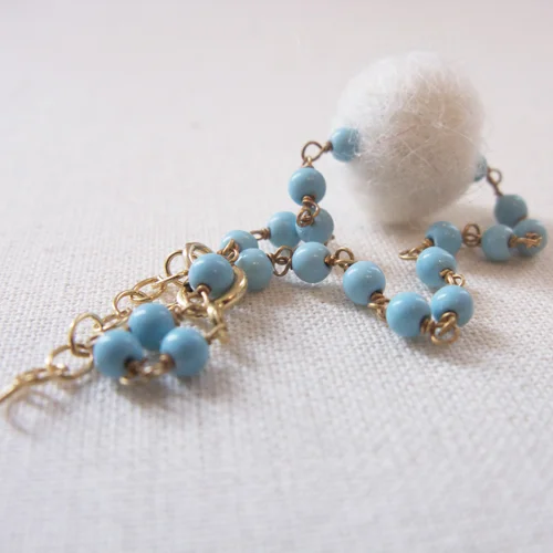 Turquoise Wool Pom 5-6" Bracelet