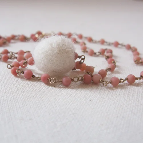Coral Necklace with Wool Pom
