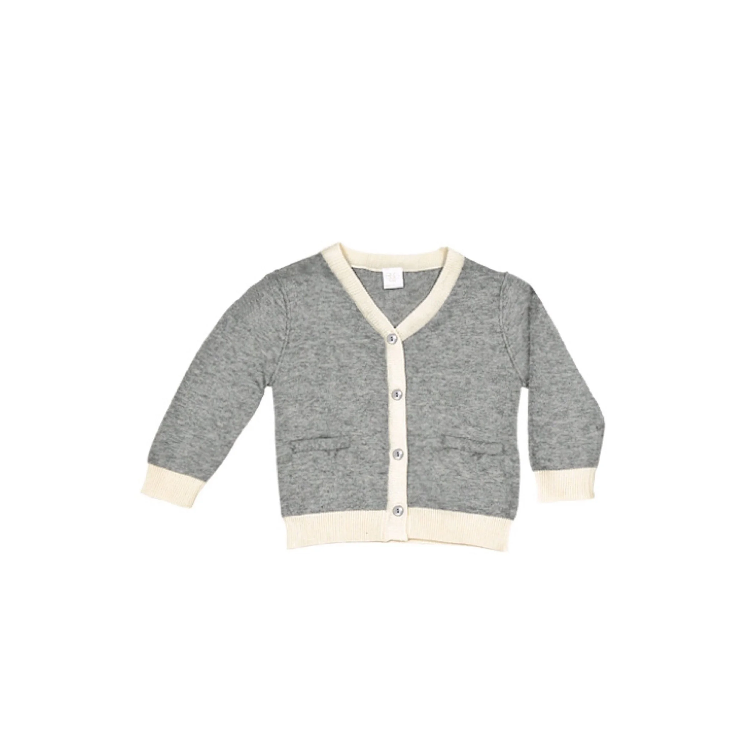 Grey : Ivory V-Neck Cardigan