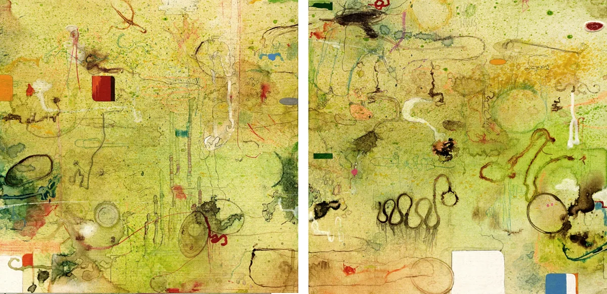 Buttons & Bones (diptych), 2006, Oil & Mixed Media on Panel,16"x32" Private Collection, Columbus, OH