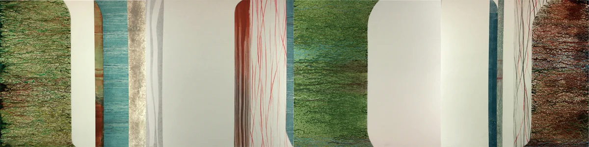 Vessels, 2008, Acrylic & Mixed Media on Panel, 16"x64" Private Collection, Columbus, OH