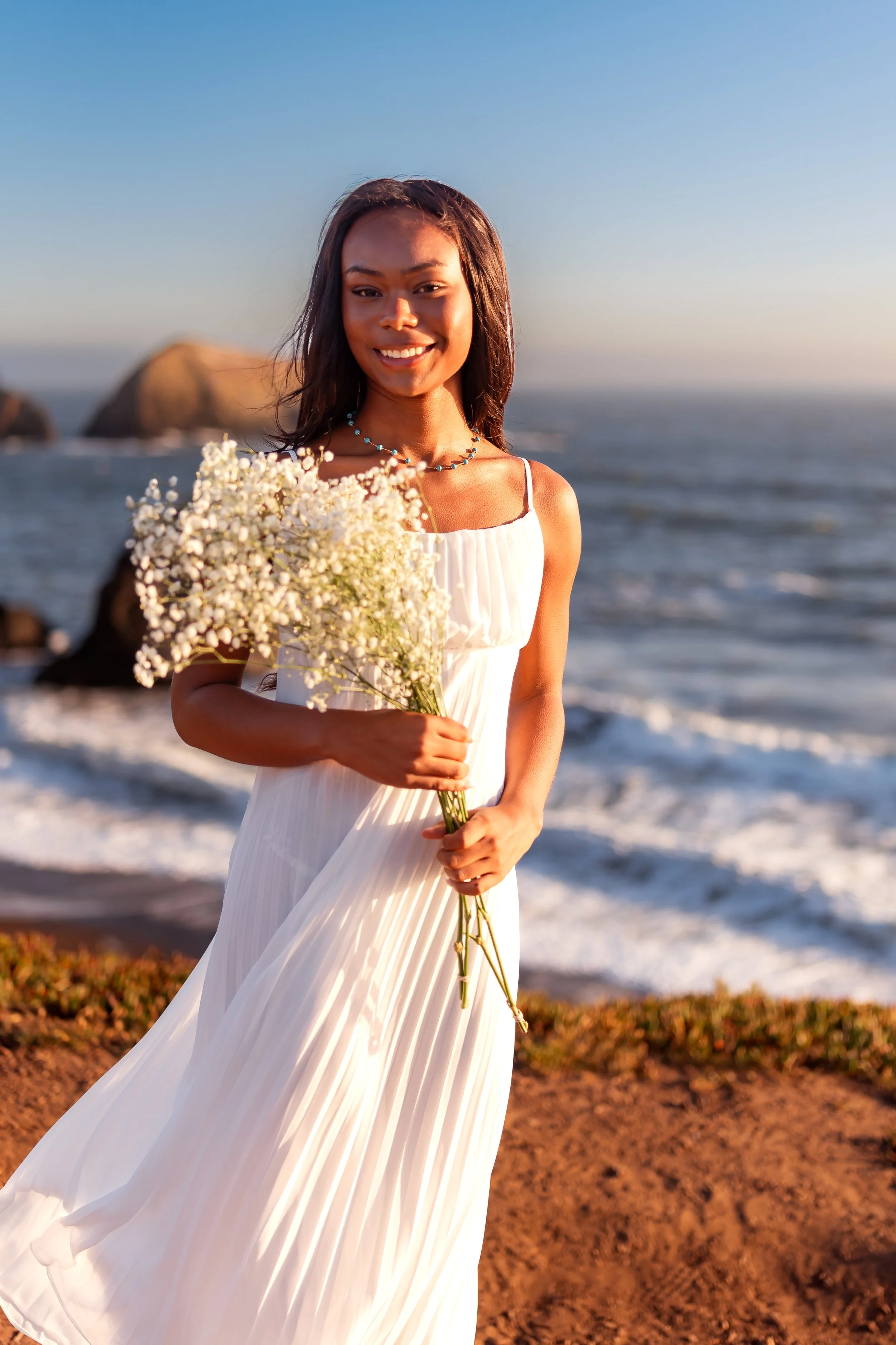 Senior portrait session at a Marin County beach.